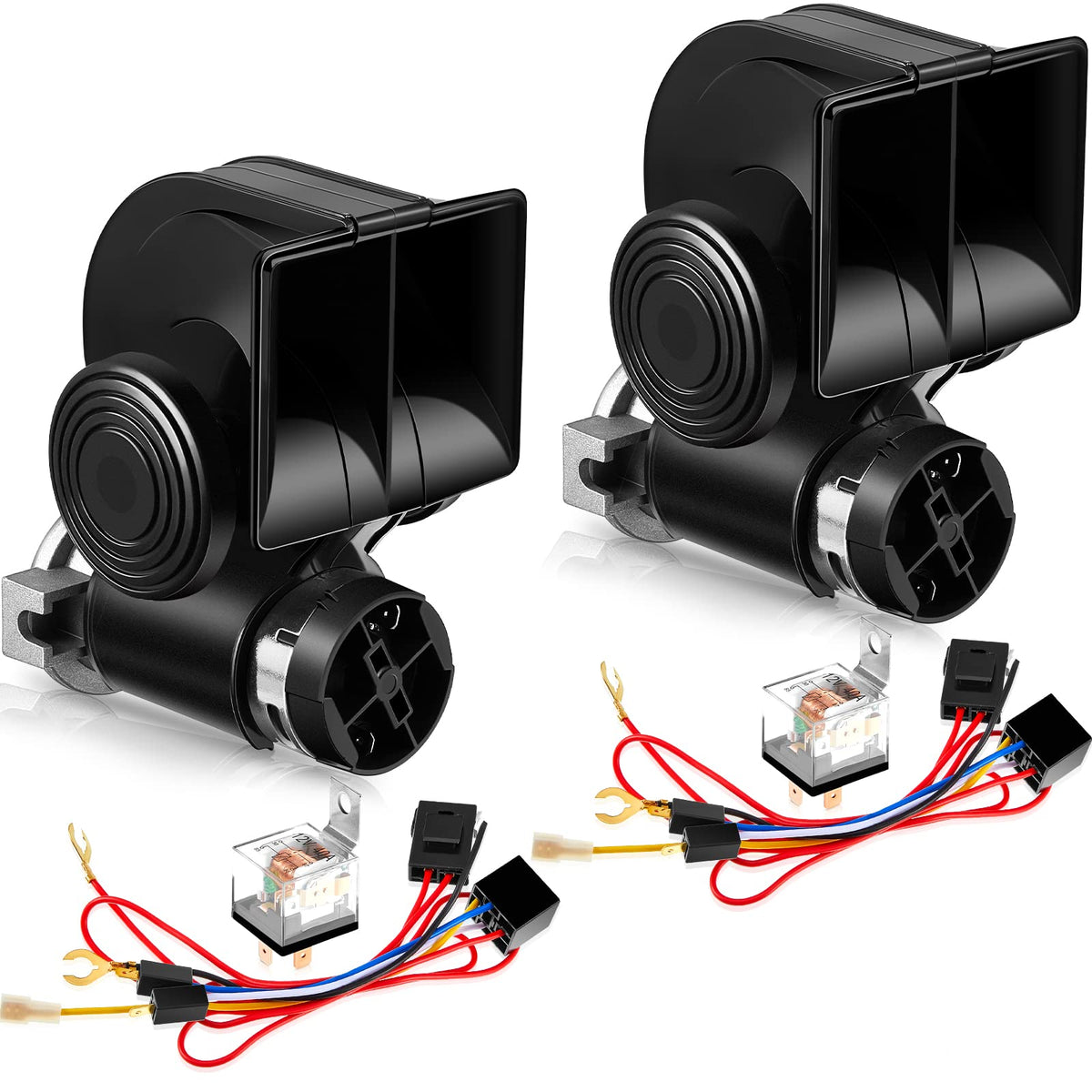 2 Pack Train Horn for Car Truck 12V 150db Loud Electric Snail Air Horn Kit with Relay Harness for Vehicles Motorcycle Boat Ship(