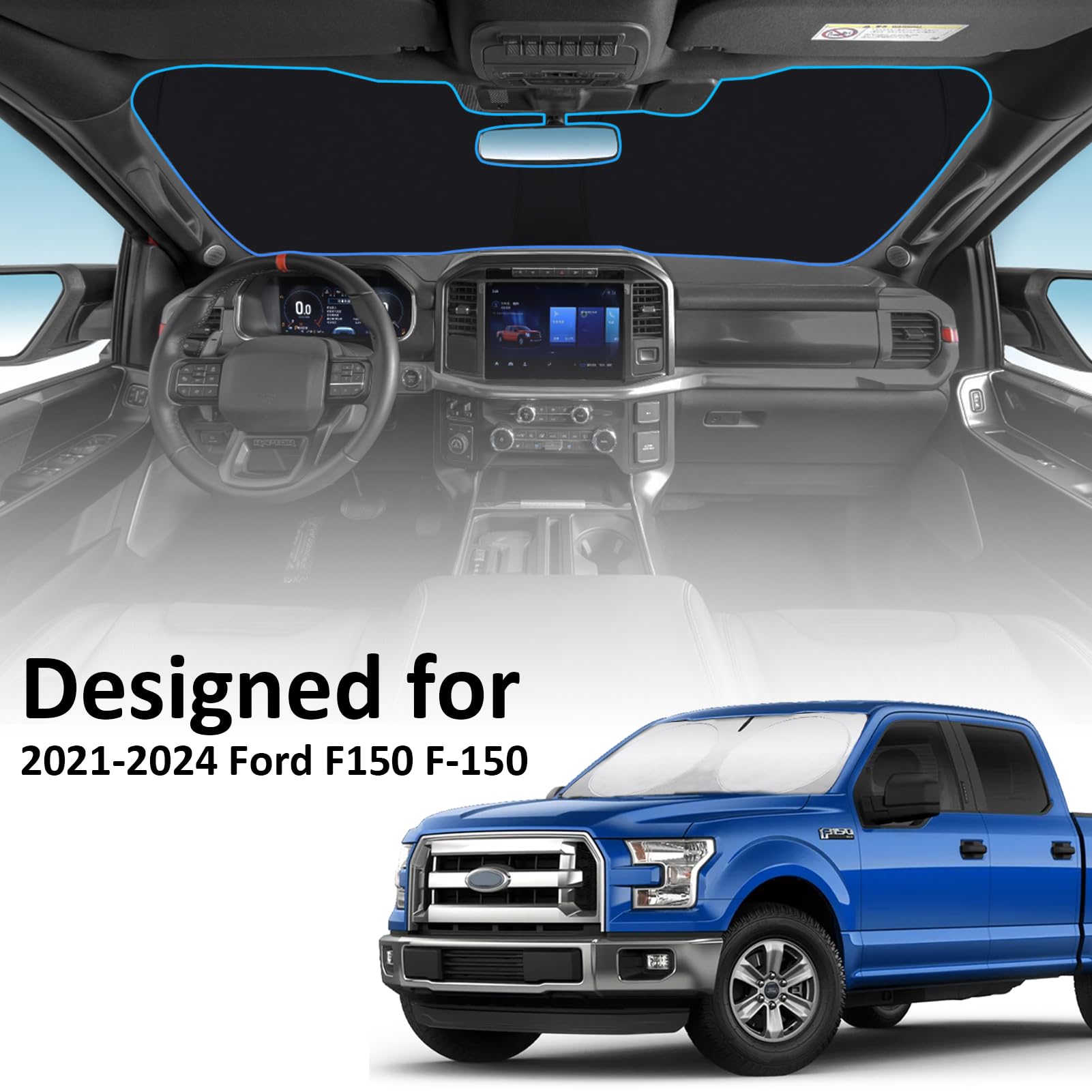 Windshield Sun Shades Sunshade Fit For Ford F150 2021 2022 2023 2024 Front Window Shield Sun Visor Protector For Ford F150 F-150
