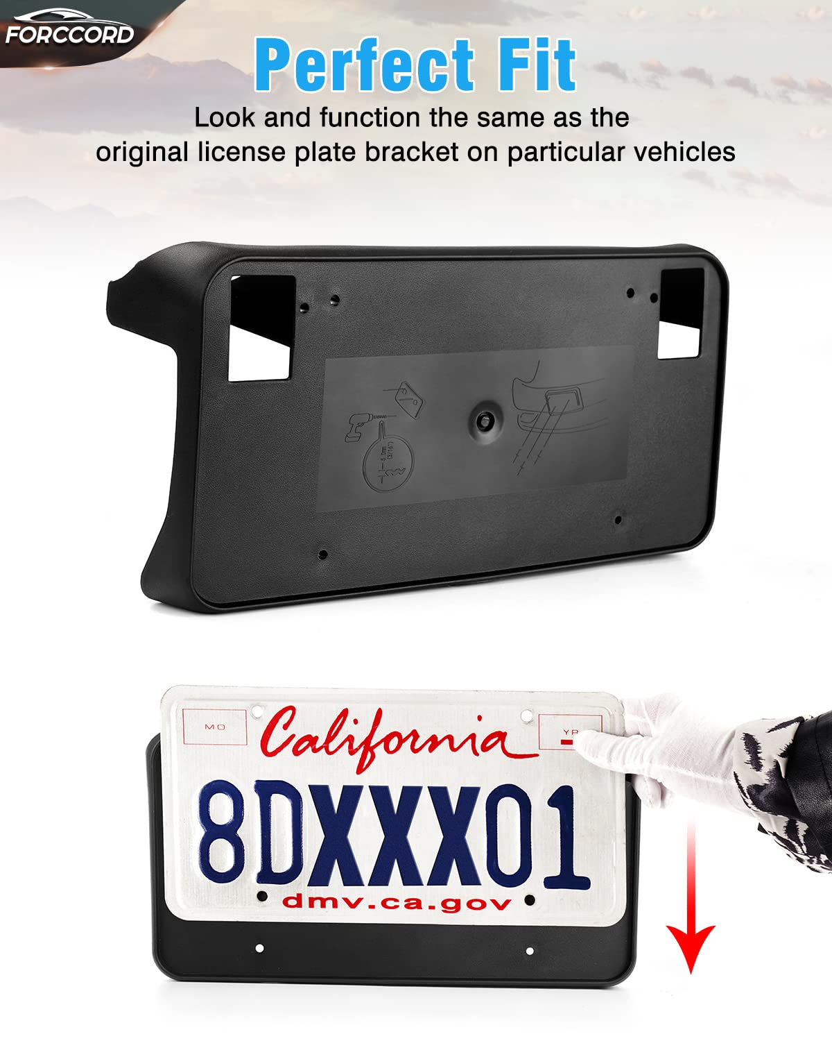Forccord Custom Fit For License Plate Bracket Chevy Silverado 1500 (2019 2018 2017 2016) Replacement Front License Plate Frame B