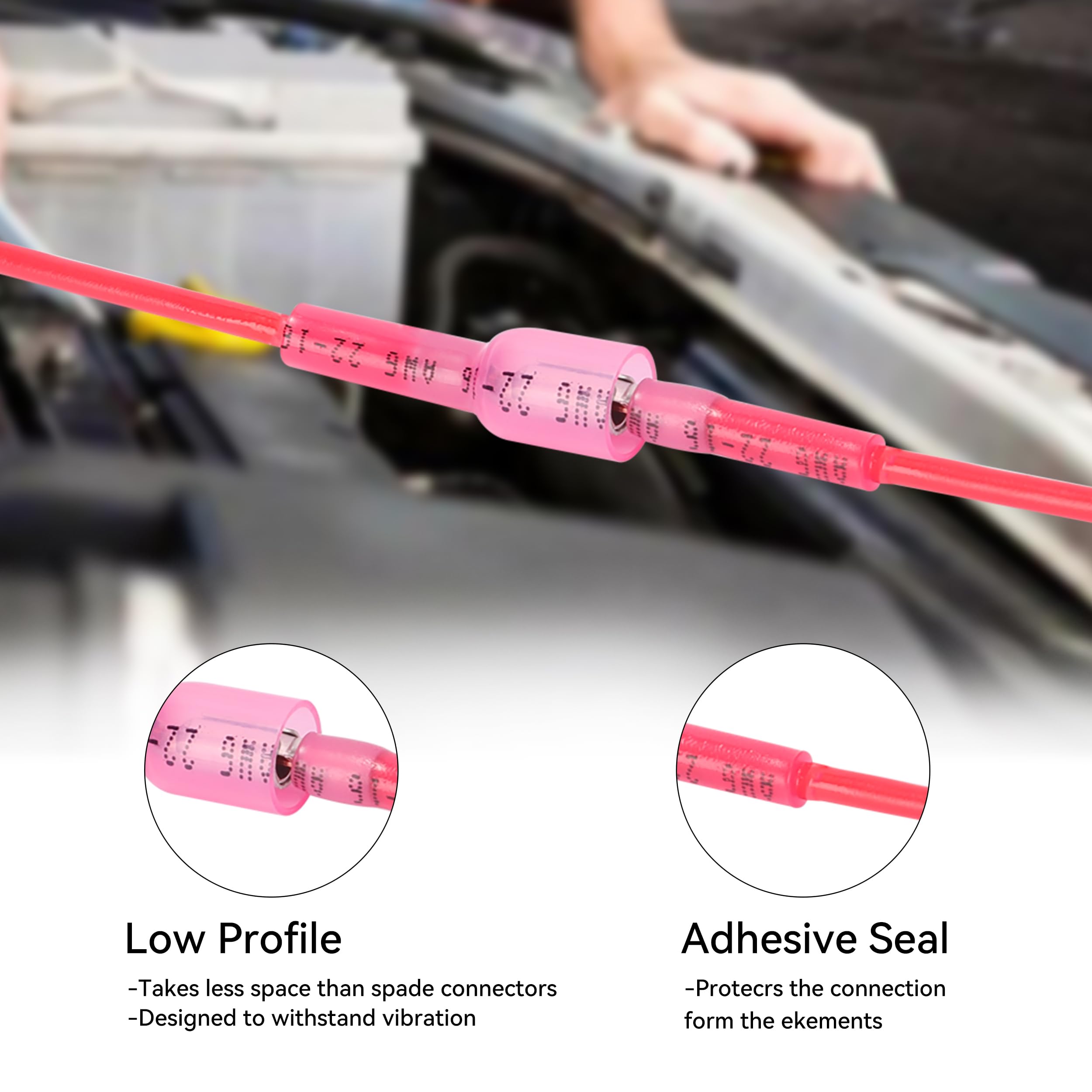 Hks 100 Pcs Heat Shrink Female Bullet Connector - Red 22-16 Awg - Electrical Wire Connectors Kit - Tinned Copper - Automotive Ma