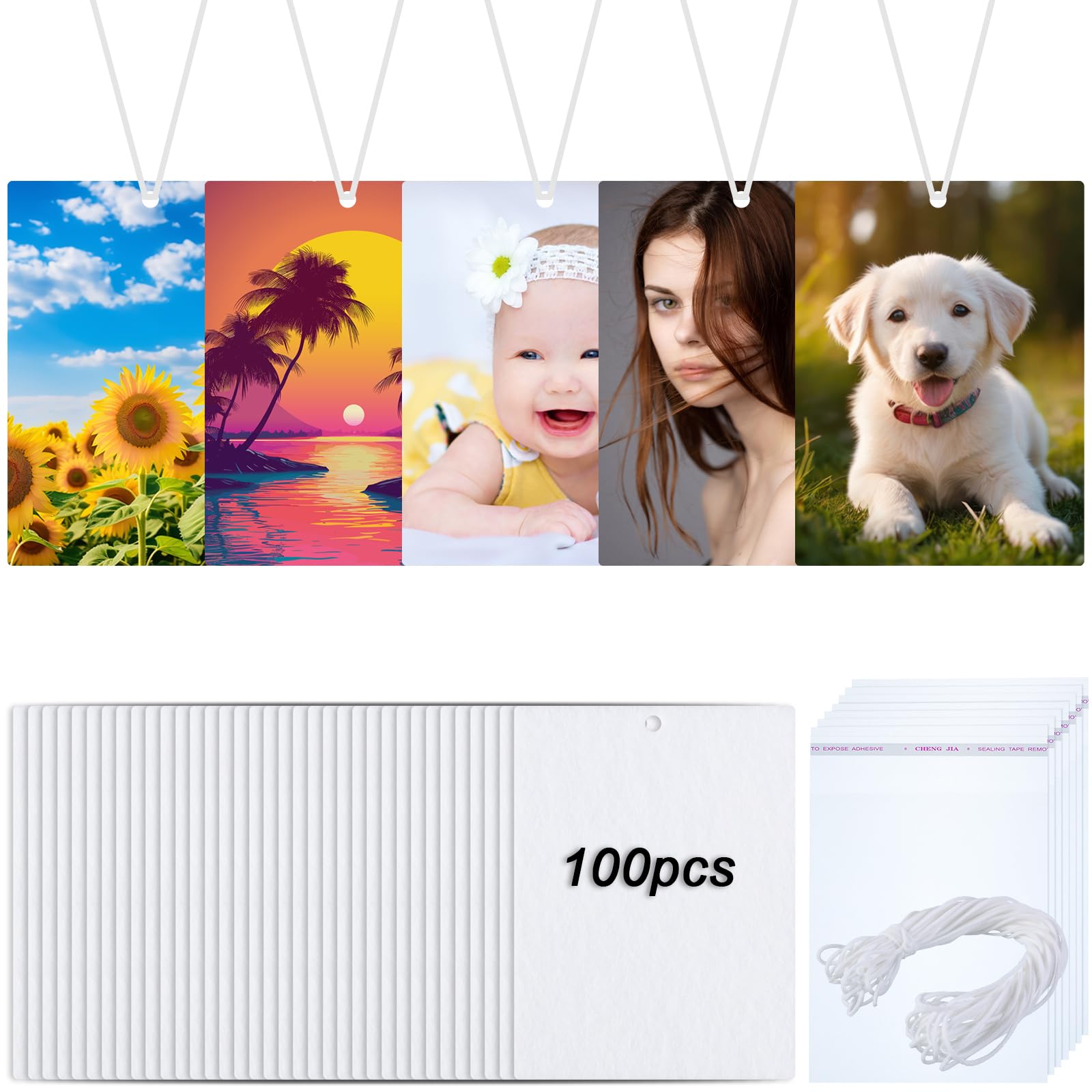 100 Pieces Sublimation Air Freshener Sheets Car Scented Hanging Sheets Felt Air Freshener Rectangle Fragrant Sheets With 100 Pie
