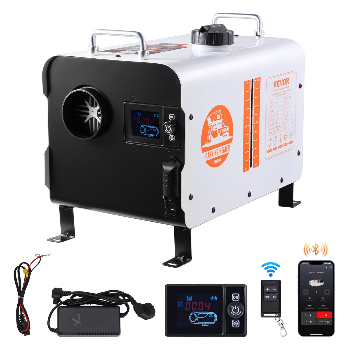 VEVOR 8KW Diesel Heater, 12V/24V All in One Diesel Air Heater, with Bluetooth APP Control, Remote Control and Display Screen, CO
