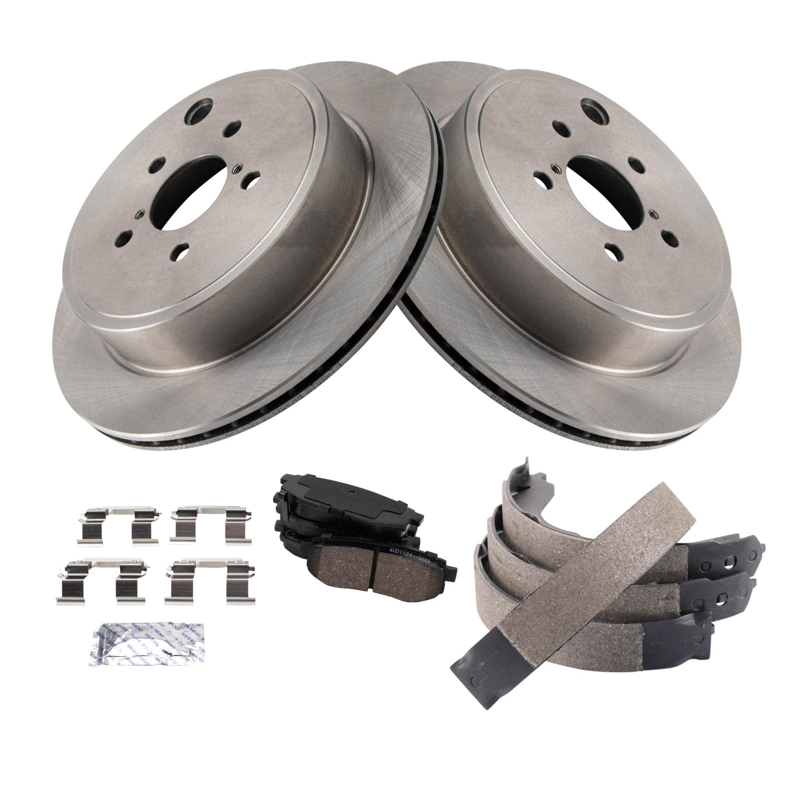 Trq Rear Brake Pad & Rotor Kit Brake Pads Brake Rotor Parking Brake Shoe Set Ceramic Compatible With 2010-2012 Subaru Legacy