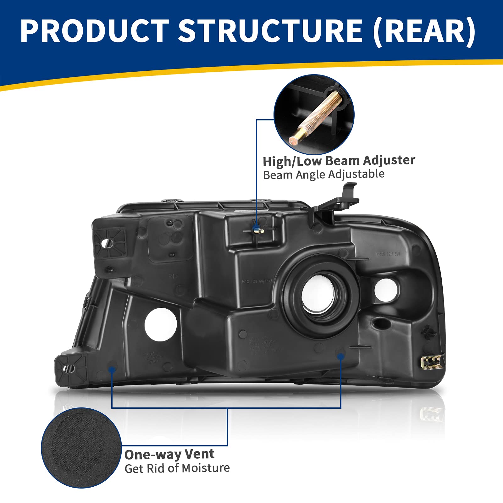 Autosaver88 Headlight Assembly Compatible With 2004 2005 2006 2007 2008 Ford F-150 Black Housing Clear Reflector Clear Lens Pass