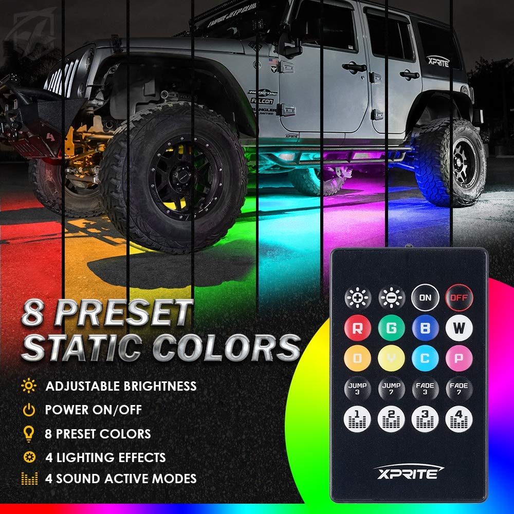 Car Underglow Kit, Xprite 4 Pcs Car Underglow Neon Accent Strip Lights 8 Color 252 Leds Rgb Sound Music Function With App & Remo