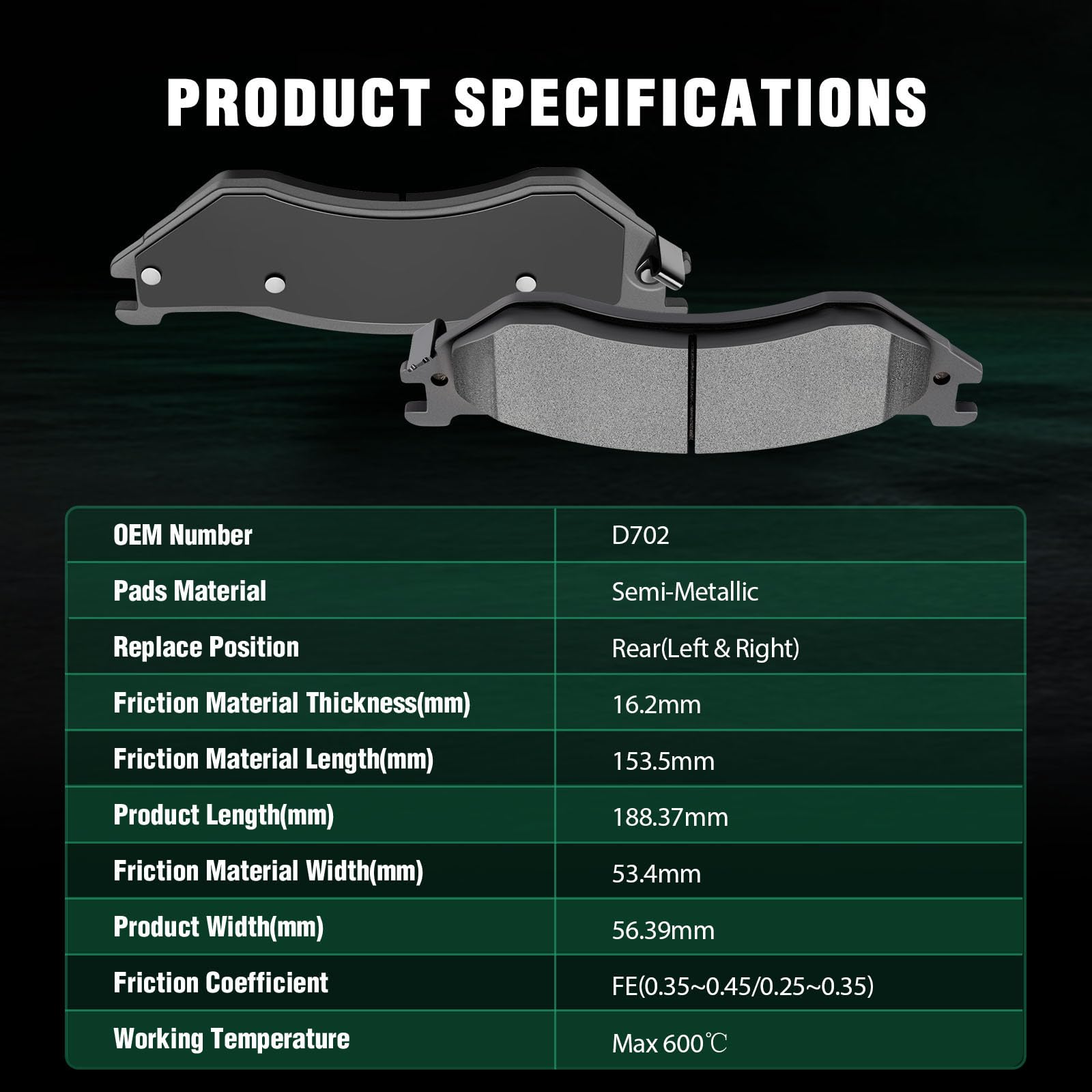 Automuto 8Pc Front & Rear Semi-Metallic Disc Brake Pads Set D702 D965 For Dodge Ram 1500 2006-2008,For Dodge Ram 2500 2003-2008,