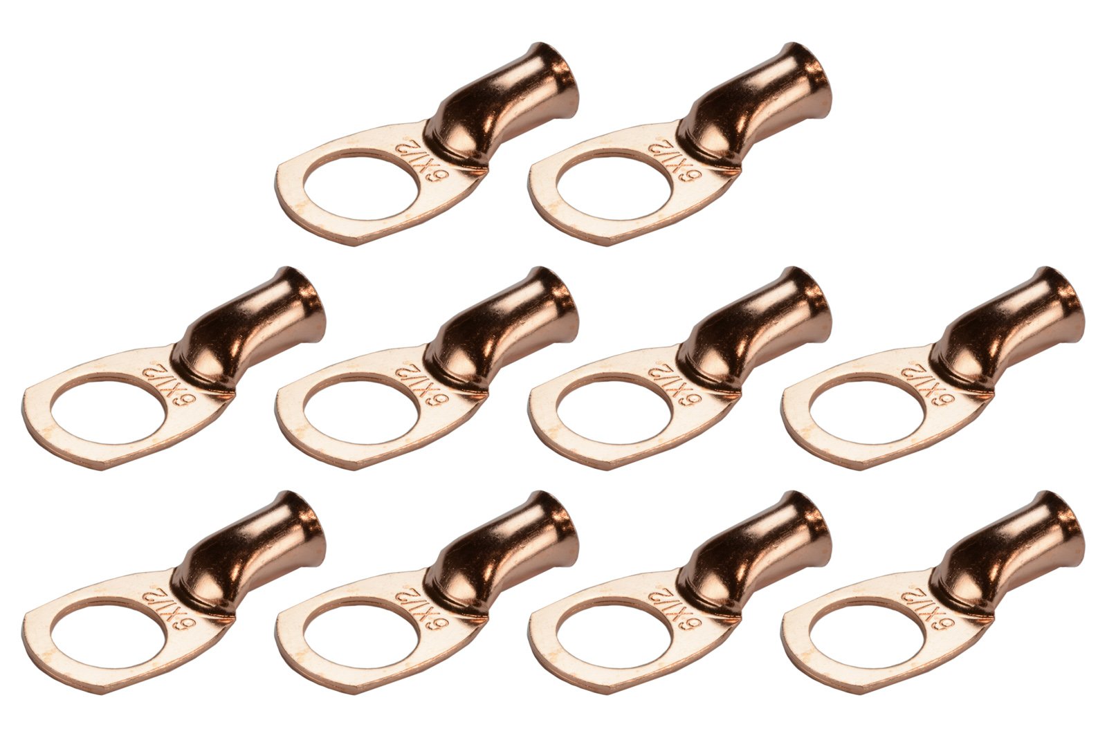 Temco 10 Pack Bare Copper Welding Battery Cable Ends, Lugs Terminal 6 Awg 1/2'' Hole (6 Awg To 1/0 Awg Options Available)