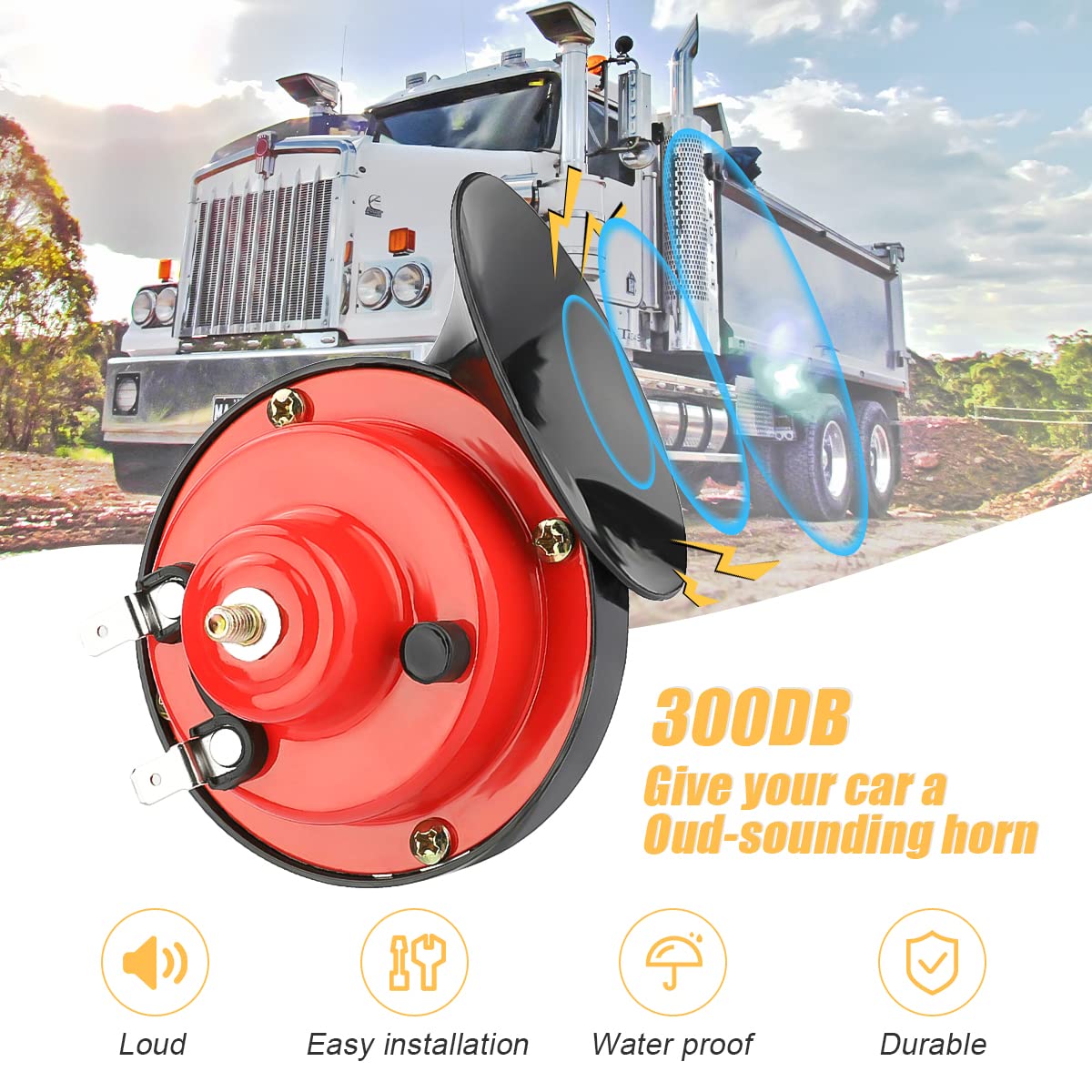 300Db Super Loud Train Horn, 2Pcs Car Air Electric Snail Double Horn, 12V Waterproof Air Horns Replacement Kit, Automotive Acces