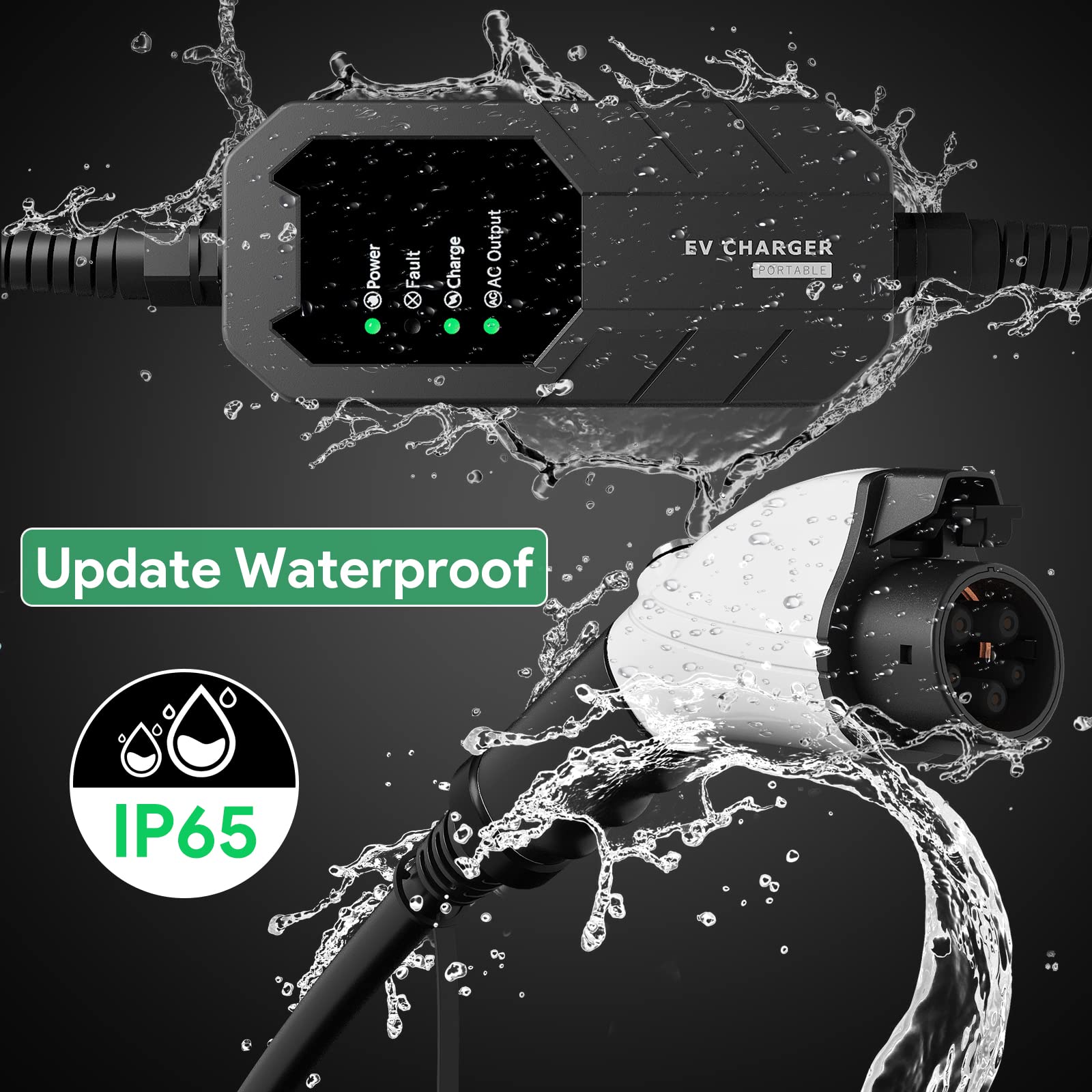 Megear Level 1-2 Ev Charger, 16A 25Ft Nema 6-20 Plug With Nema 5-15 Adapter Portable Electric Vehicle Charging Station