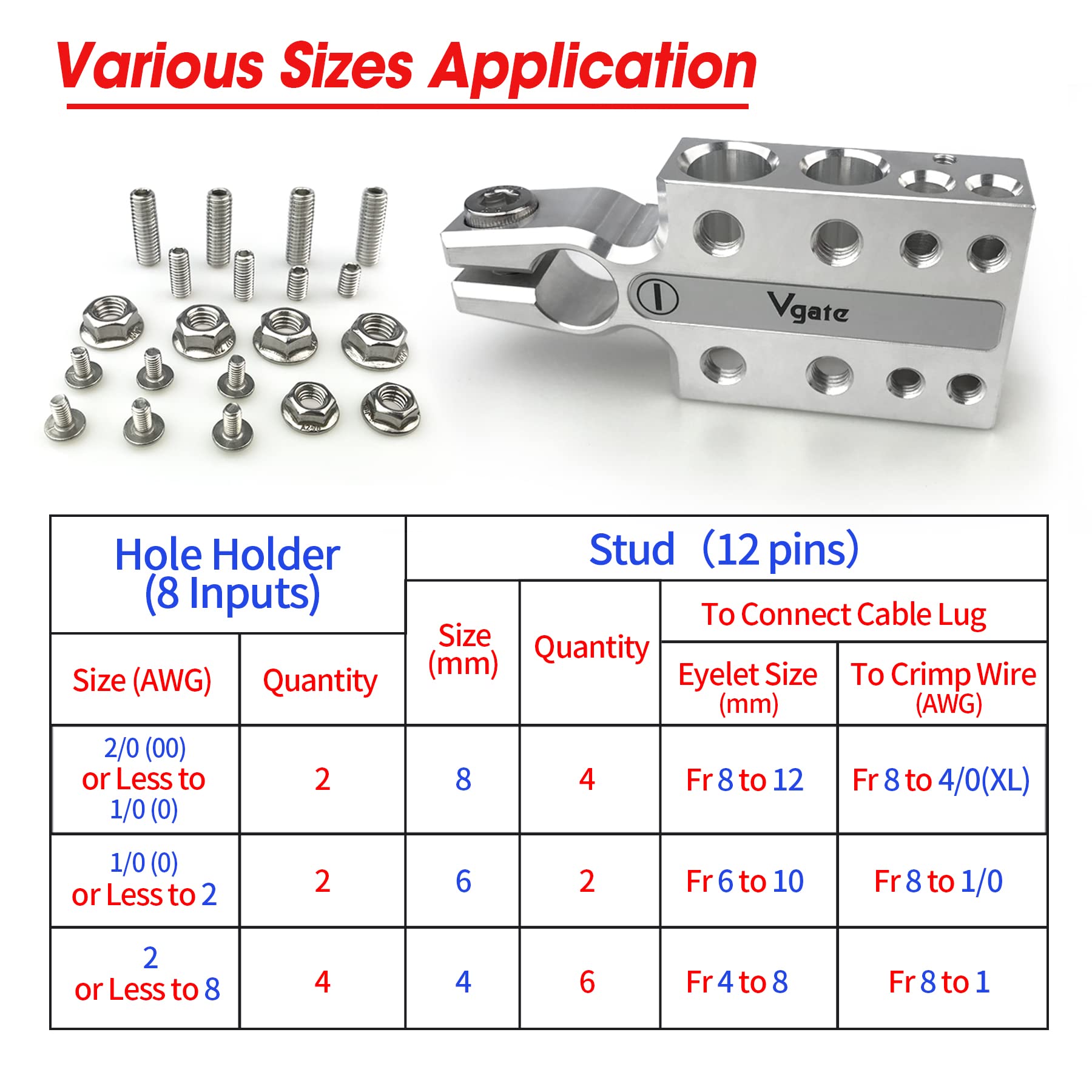 Vgate 20-Way Lead Acid Battery Post Terminal Ends Distribution Block Bus Bar, 8 Awg Up To 4/0(Xl) Wire Gauge For Tapered Top Pos