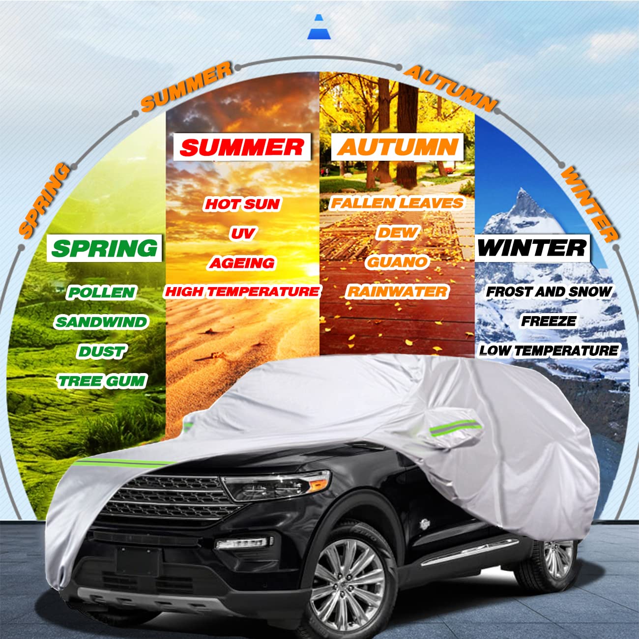 Tucarest 6-Layers Premium Full Car Cover Hard Shell Zipper Design Waterproof All Weather Weatherproof Uv Sun Protection Snow Dus