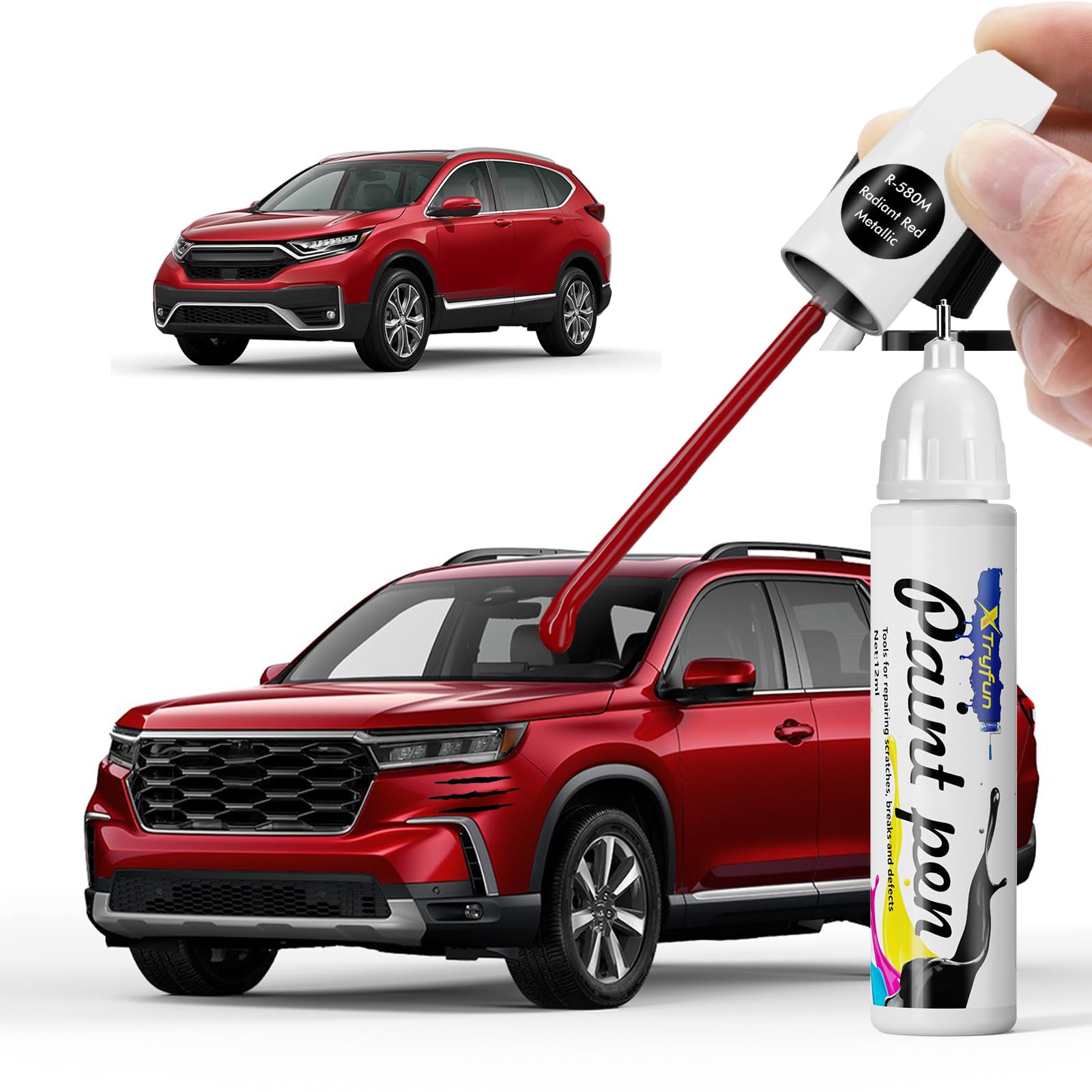 XTryfun Radiant Red Metallic (R-580M) Touch Up Paint Compatible with Honda, DIY Car Paint Scratch Repair, Quick & Easy Fix Autom