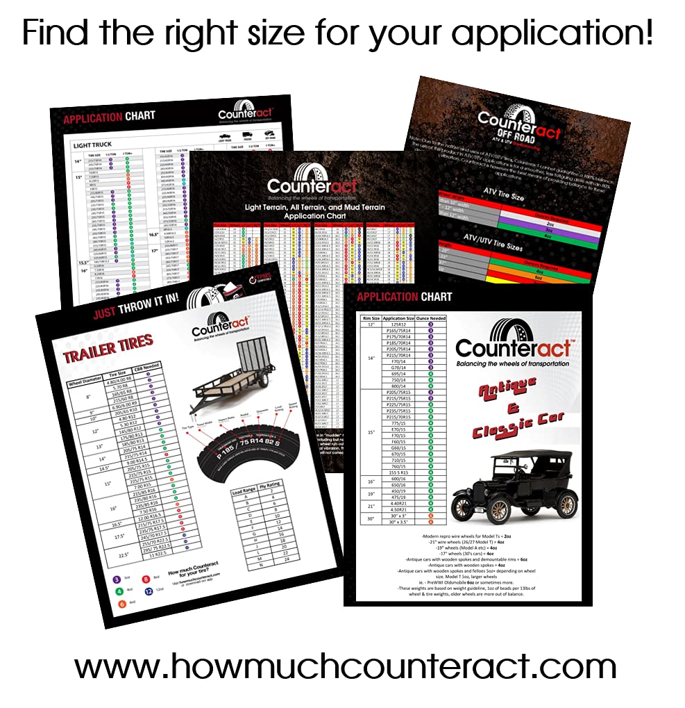 Counteract 3Oz-B4 Centrifugal Force Tire/Wheel Balancing Beads - Off-Road Vehicles, Light Duty Truck Tires, (4) 3Oz Balance Bead Bags, (4) Valve Caps And Cores