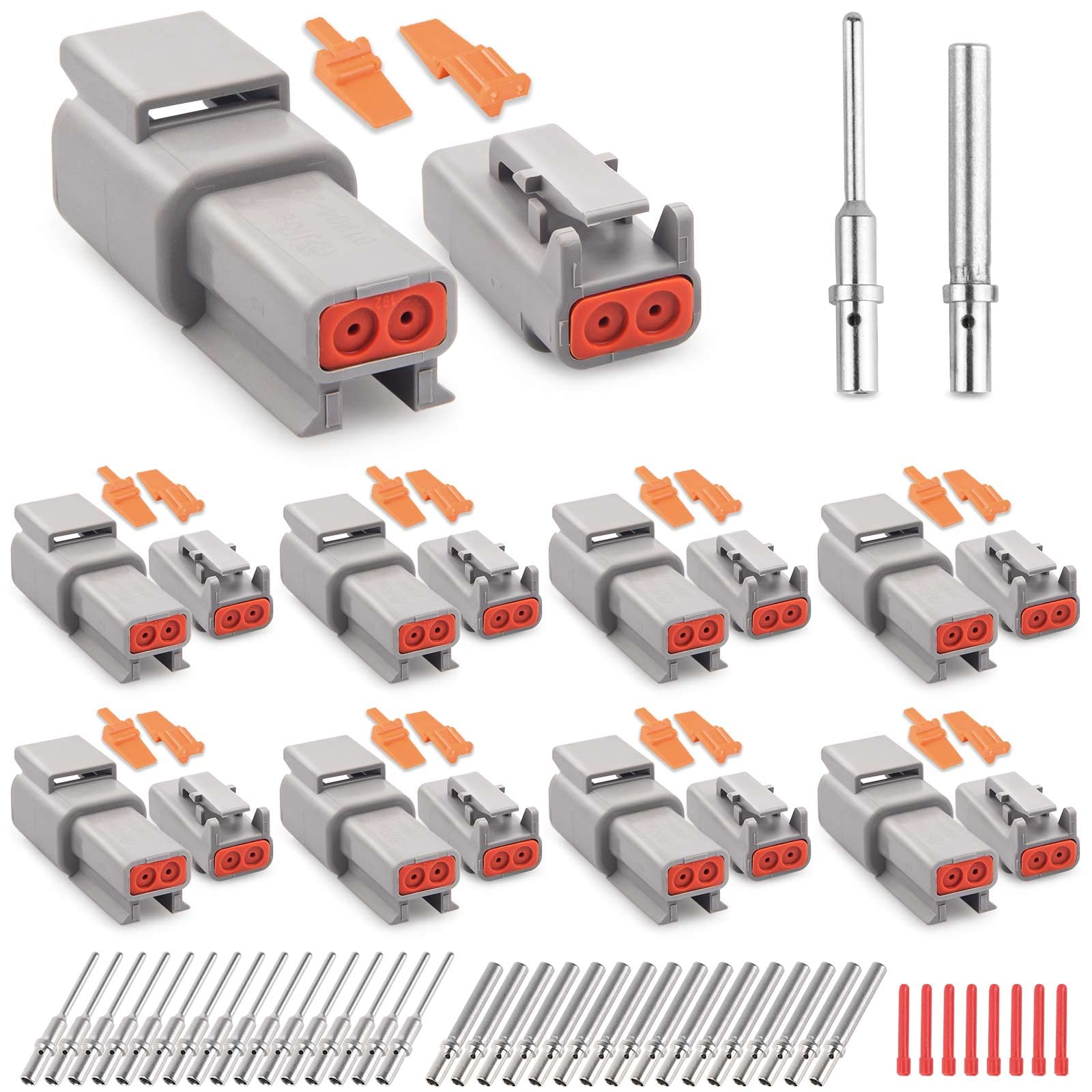 JRready Deutsch DTM Connector 2 Pin 8 Kits, ST6330-201 DTM Connector Kit with Size 20 Solid Contacts 20-22AWG, Waterproof Automo