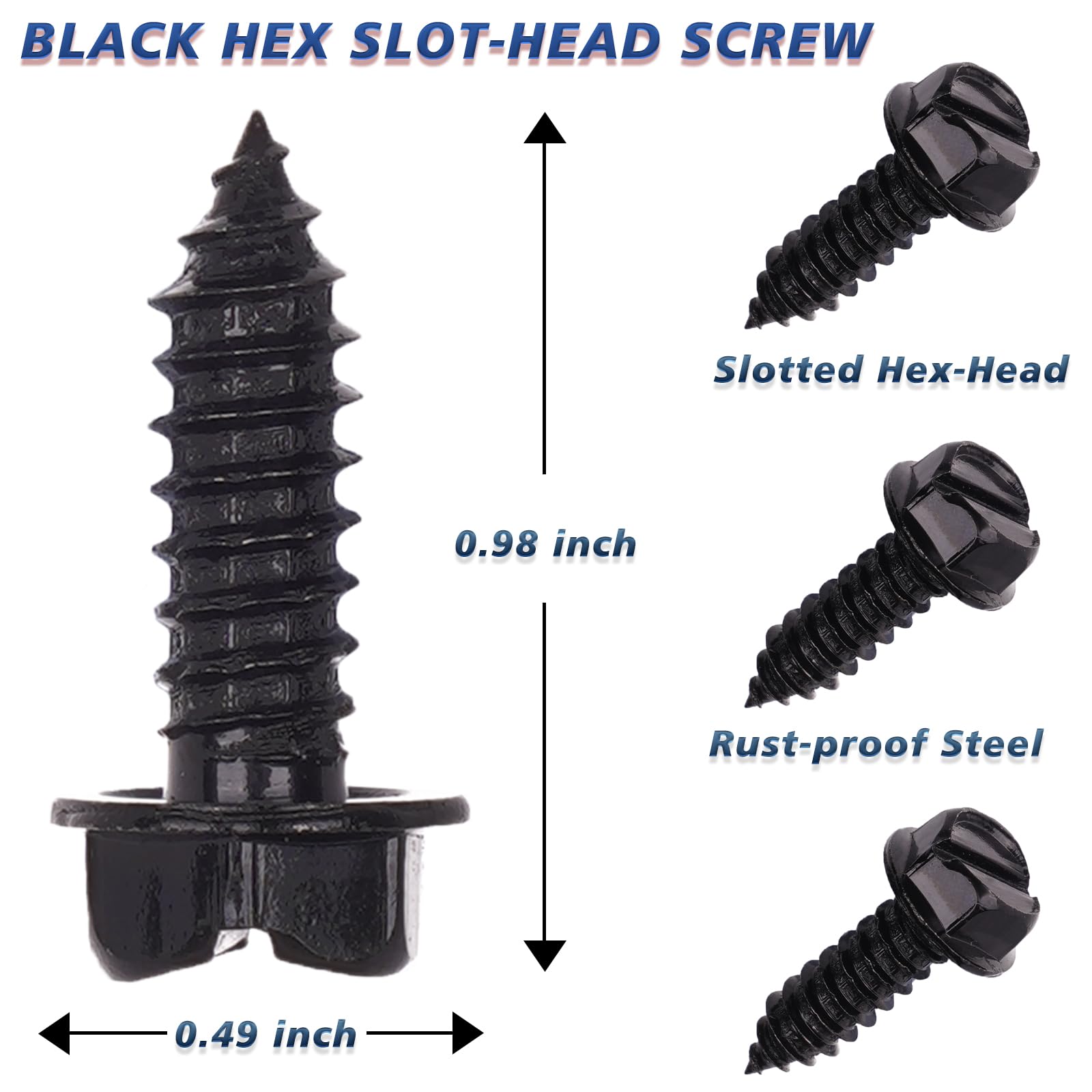 Generic Black Stainless Steel License Plate Screws - 8 Pcs | Rust-Proof Finish | Rustproof Bolts For Domestic Vehicles | Anti-Ra