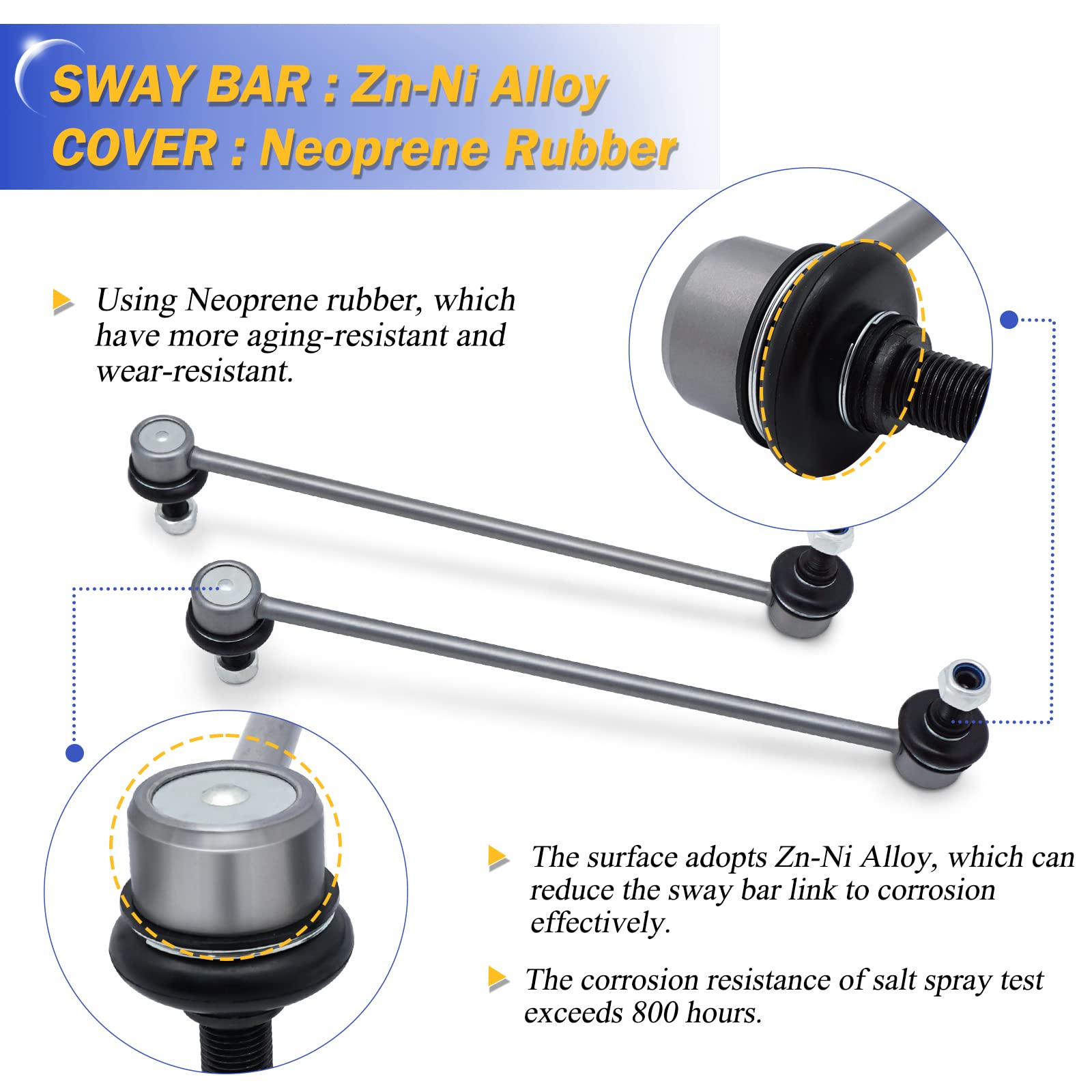 K750124 Zinc-Nickel Alloy Front Stabilizer Sway Bar Links For 2001-2013 Acura Mdx /2010-2013 Acura Zdx /2001-2015 Honda Pilot /1
