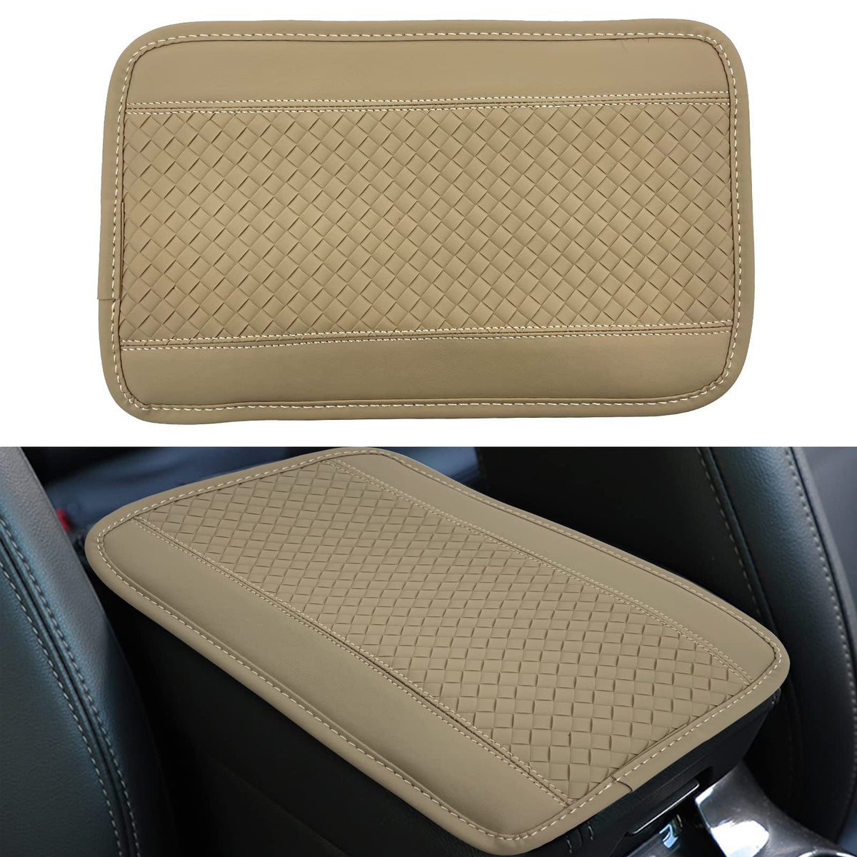 Miytsya Four Seasons Universal Armrest Box Mat, Carbon Fiber Leather Embossing, Waterproof Armrest Cover Center Console Mat, Uni