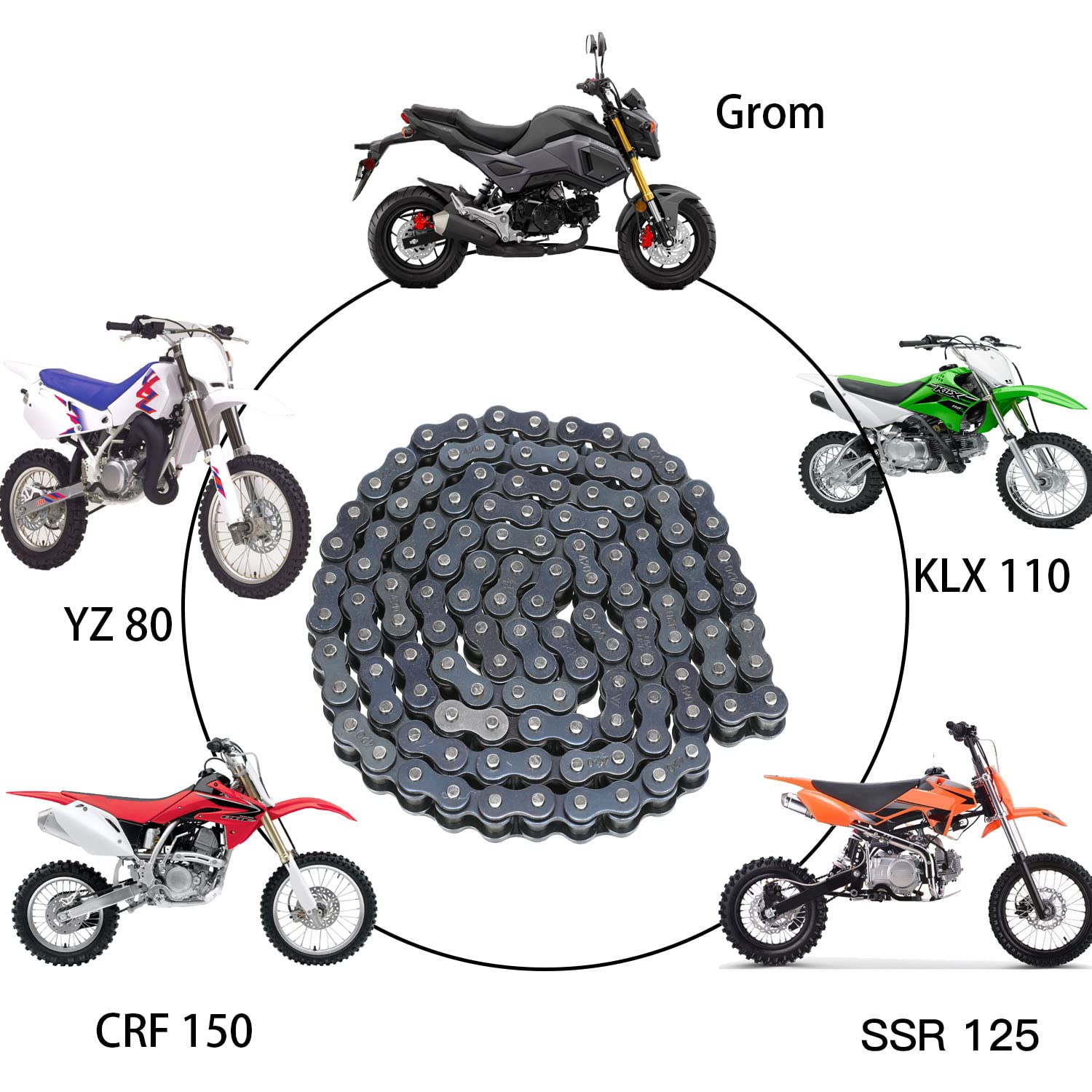 YOXUFA 420 Drive Chain 120 Links Heavy Duty for 50cc 70cc 90cc 110cc 125cc CRF150 Grom YZ80 SSR KLX NST SDG TaoTao Coolster Apol