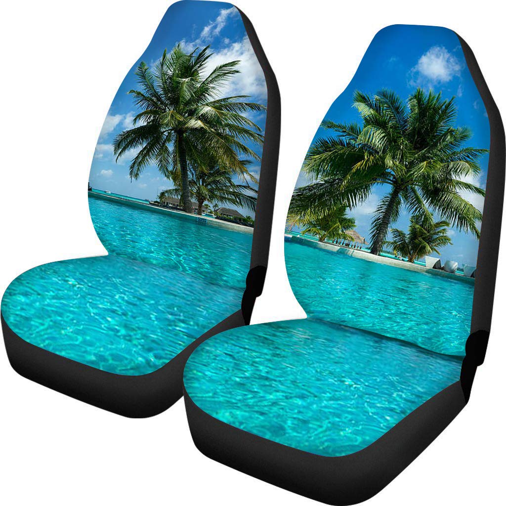 Amzbeauty Tropical Hawaiian Palm Tree Printed Front Seat Cover 2 Pcs, Universal Vehicle Seat Protector Mat Covers, Fit Most Cars