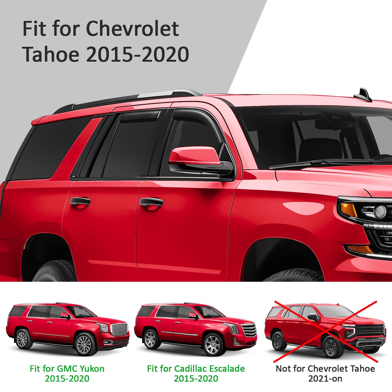 Voron Glass In-Channel Extra Durable Rain Guards For Chevy Tahoe 2015-2020, Window Deflectors, Vent Window Visors, 4 Pieces - 20