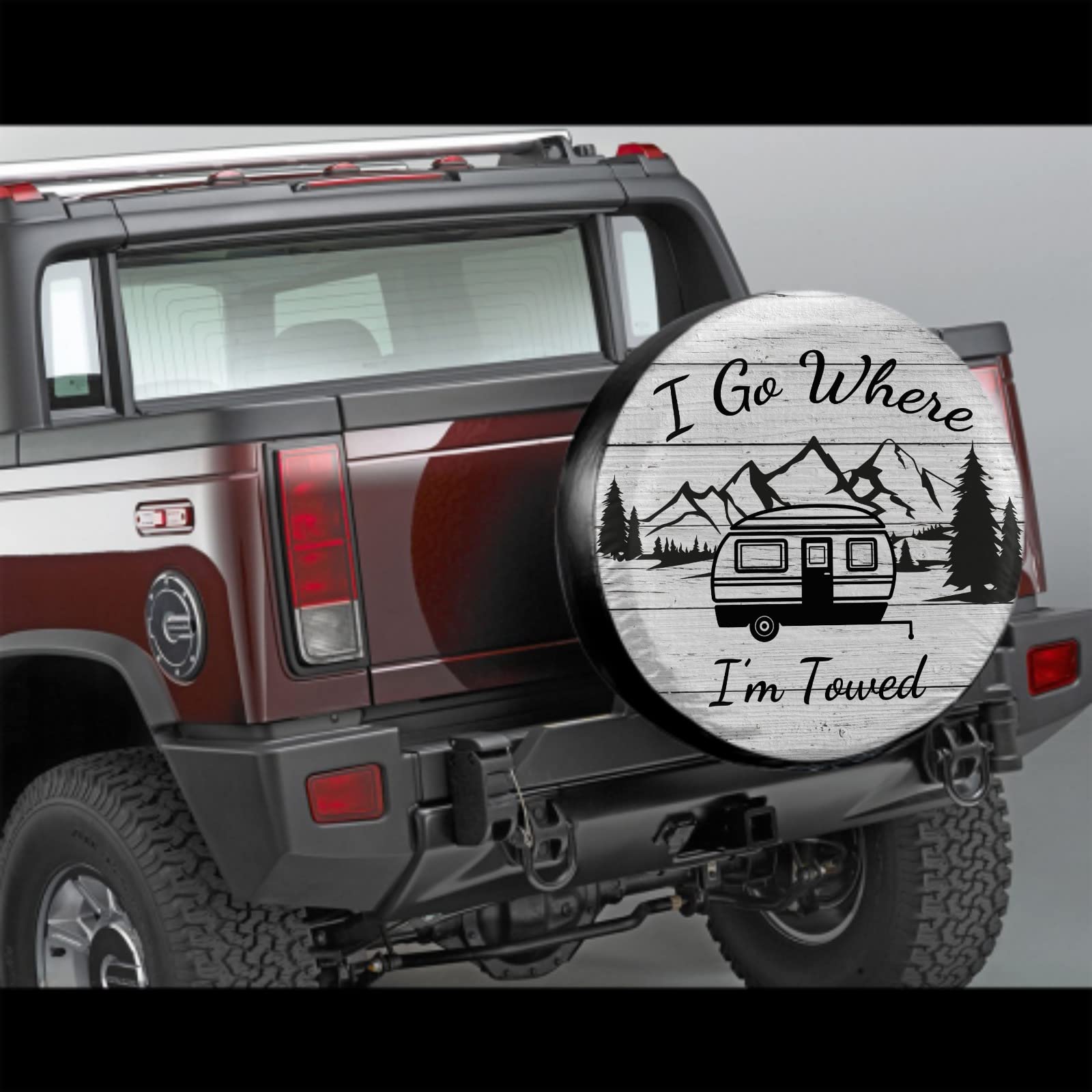 I Go Where I'M Towed Spare Tire Cover Waterproof Dust-Proof Universal 15 Inch Wheel Protectors Camper Spare Tire Cover Fit For R