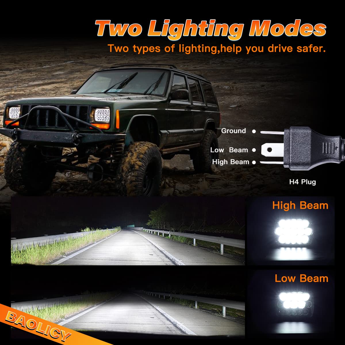 Baolicy 5X7 H6054 Led Headlights Dot Approved Hi/Low Sealed Beam 7X6 H6052 6054 H5054 H6054Ll 69822 Rectangular Chrome Headlight