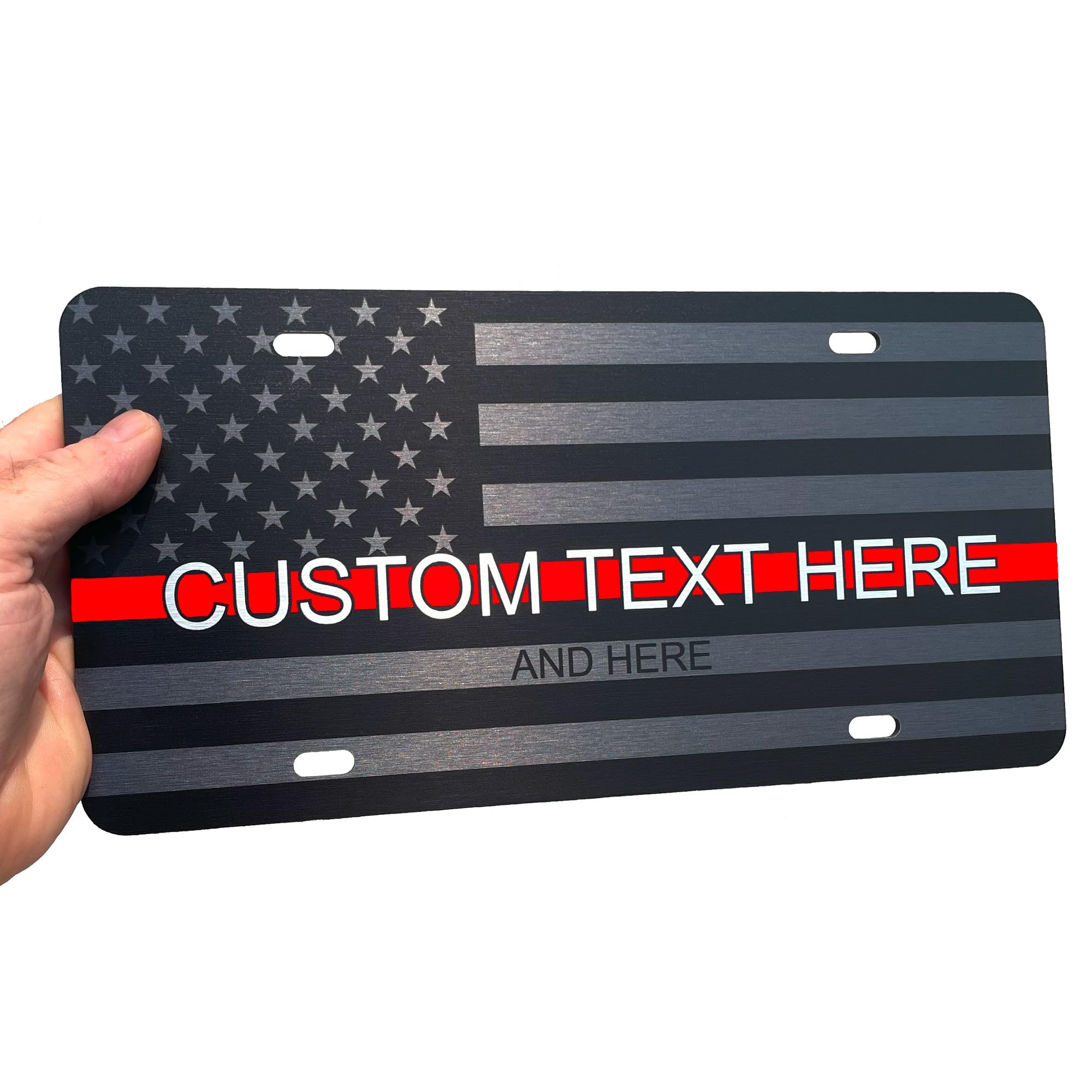 Jass Graphix Custom Thin Red Line American Flag License Plate - Personalized Firefighter American Flag Car Tag