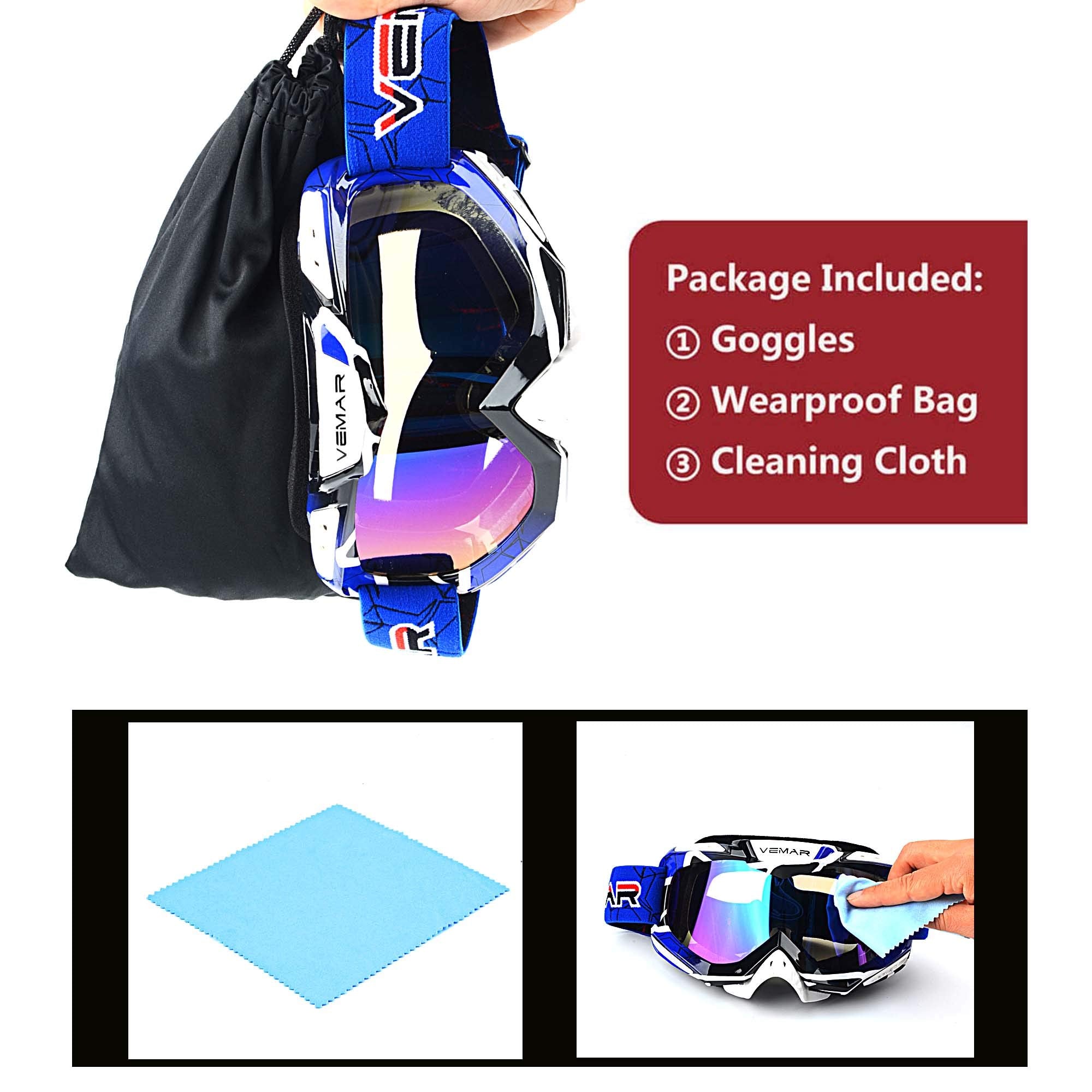 Motorcycle Motocross Goggles Atv Racing Goggles Dirt Bike Tactical Riding Motorbike Goggle Glasses, Bendable Windproof Dustproof Scratch Resistant Protective Safety Glasses (Blue)