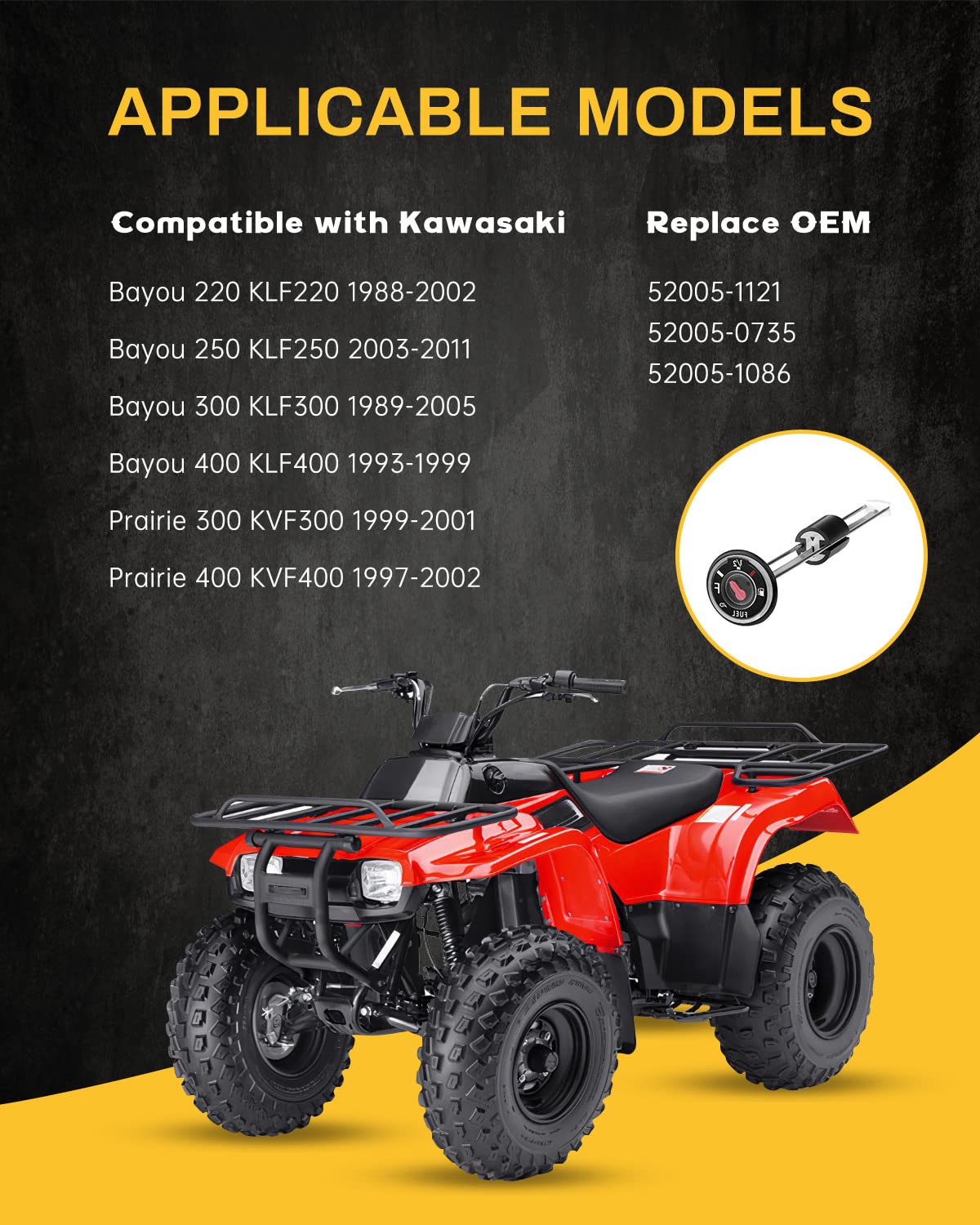 Quickwolf Bayou Fuel Gauge, Prairie Gas Gauge Compatible For Kawasaki Bayou 220 250 300 400 Prairie 300 400 Klf220 Klf250 Klf300