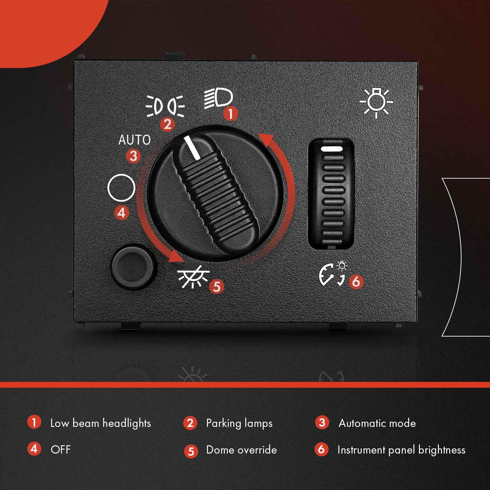 A-Premium Headlight Switch Headlamp Dimmer Switch White LED Light Compatible with 2003-2007 Chevy Silverado Tahoe Suburban & GMC Sierra Yukon & Cadillac Escalade