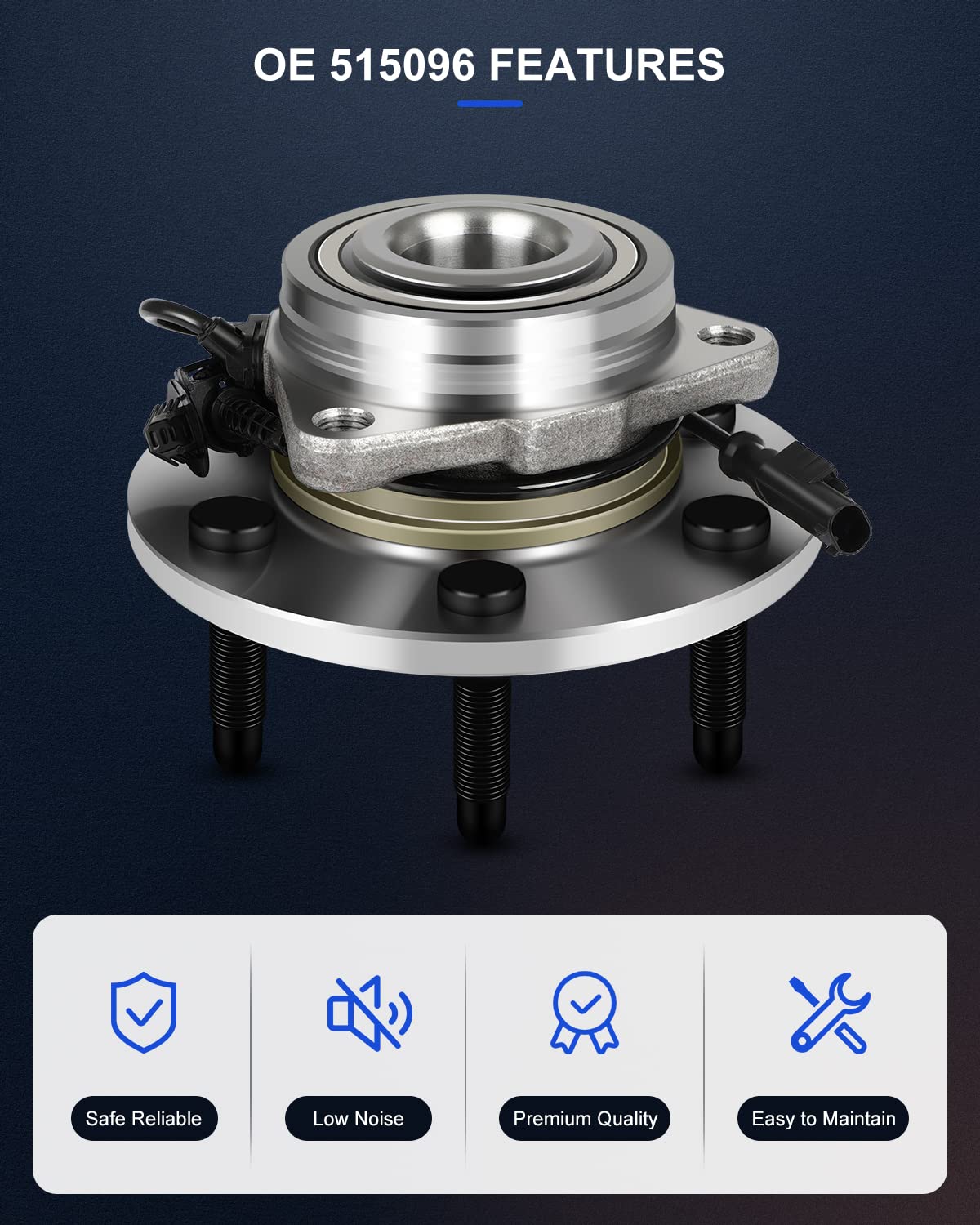 ECCPP 515096 Front Wheel Hub Bearing Assembly for Chevy Avalanche, Silverado, Suburban, Tahoe, Cadillac Escalade, GMC Yukon Sierra 1500 4X4 4WD 6 Lug Left Or Right W/ABS