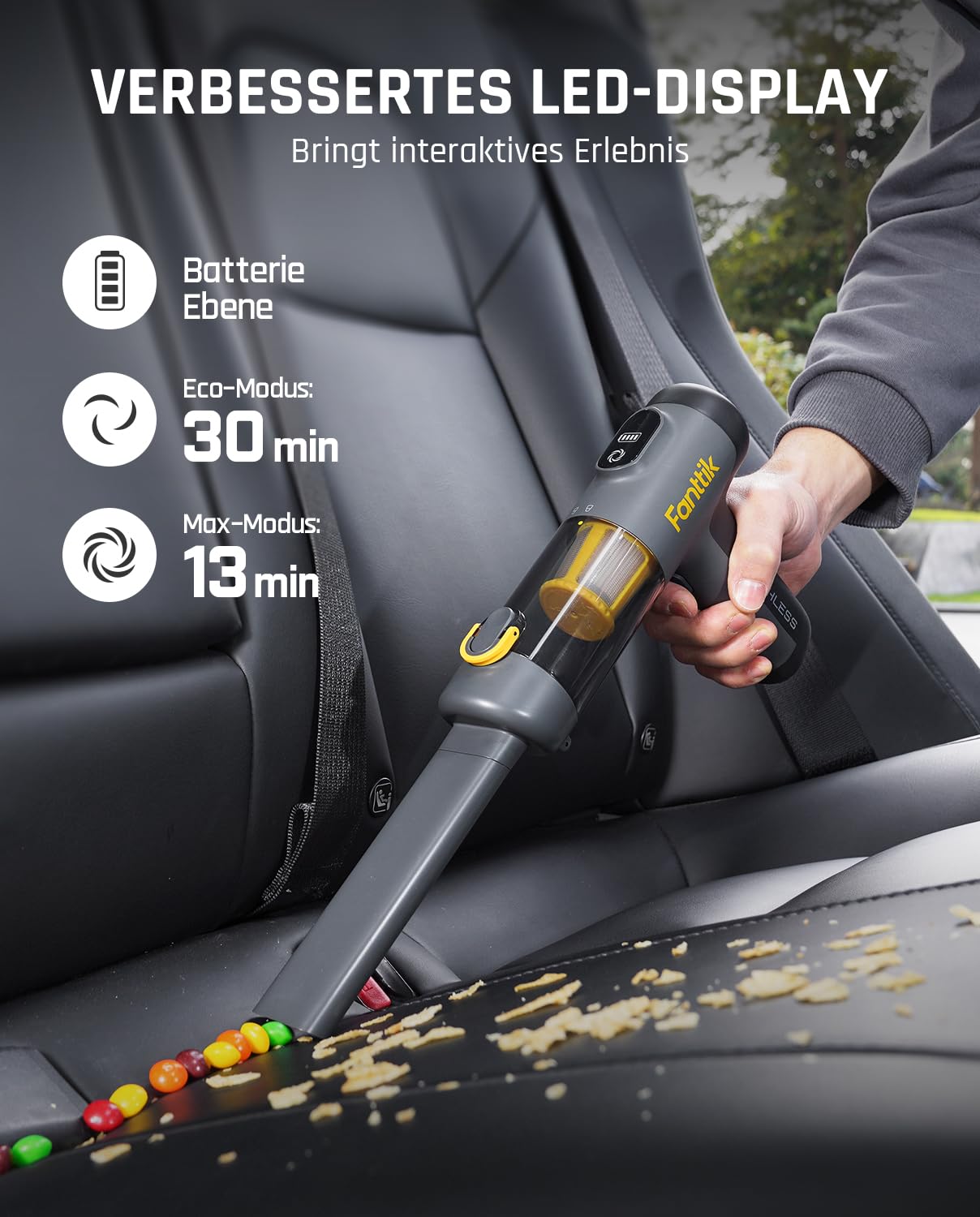 Fanttik Slim V9 Mix Car Vacuum, 4 In 1 Handheld Air Duster, 12000Pa Suction Power With Smart Led Display, Cordless Portable Mini Keyboard Vacuum For Car Interior, Office Desk