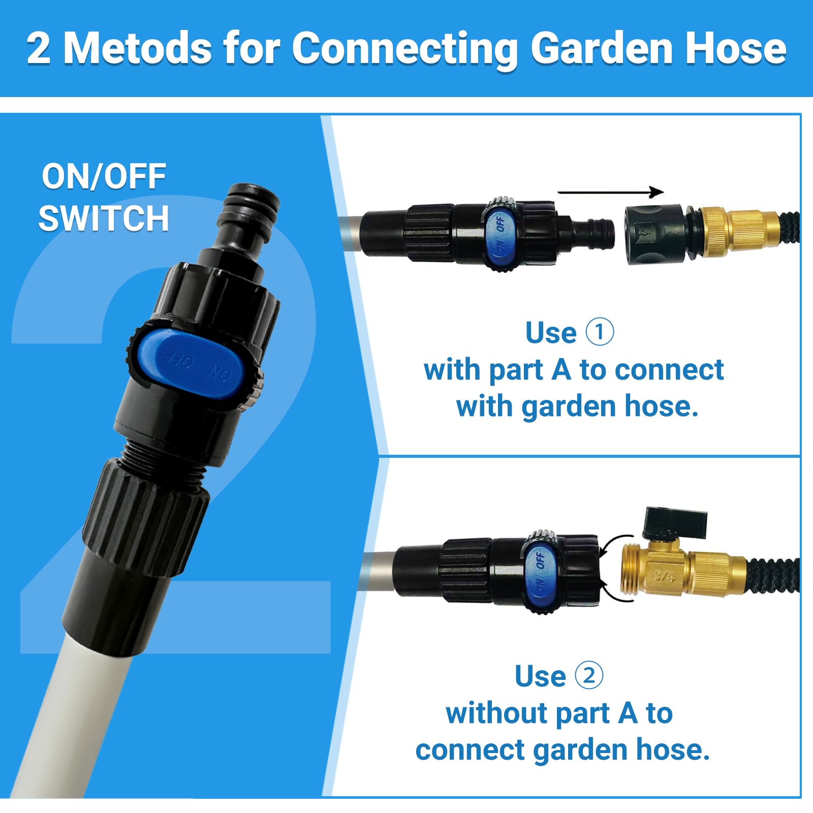 72'' Long Handle Car Wash Brush With Hose Attachment, Flow-Through Soft Bristle Five-Sided Brush