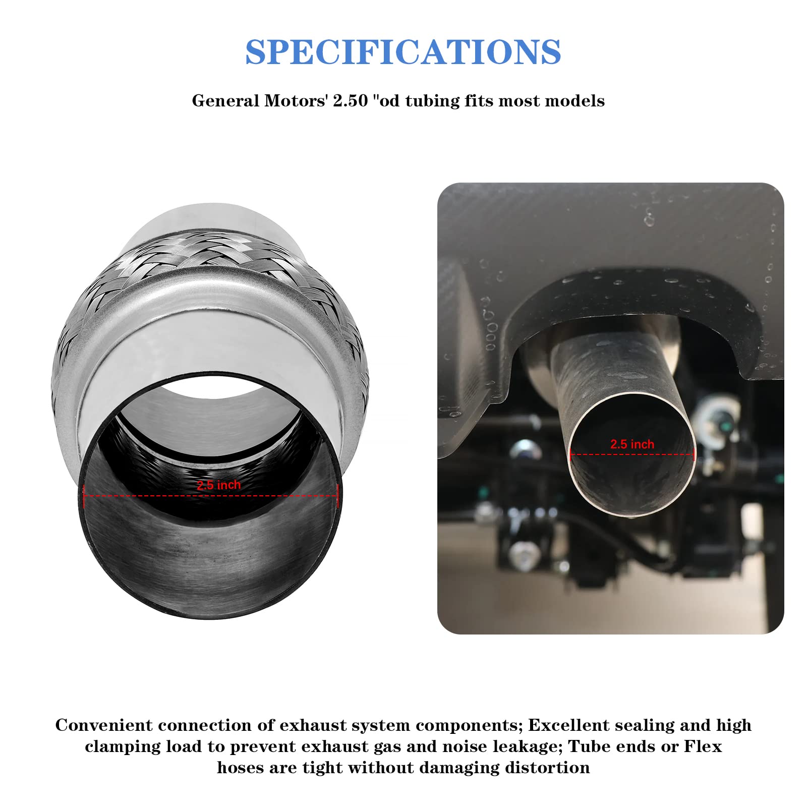 Rp Remarkable Power, Rk7544-2.5 X 4 Heavy Duty Stainless Steel Exhaust Flex Pipe 8 Ol