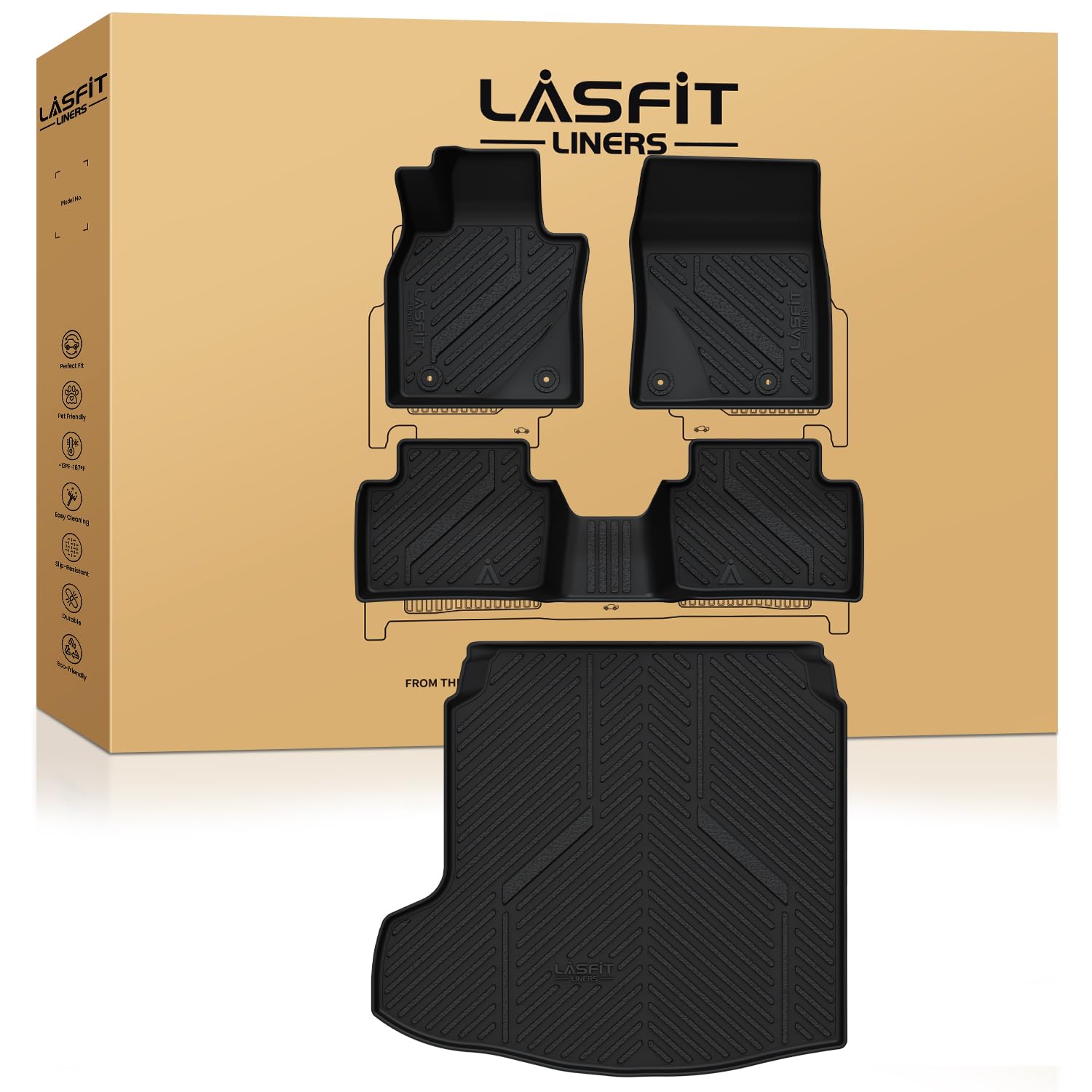Lasfit Floor Mats & Cargo Liner Fit For Mazda 3 2025 2024 2023 2022 2021 2020 2019(Only Fits Sedan Models) All Weather Tpe Floor