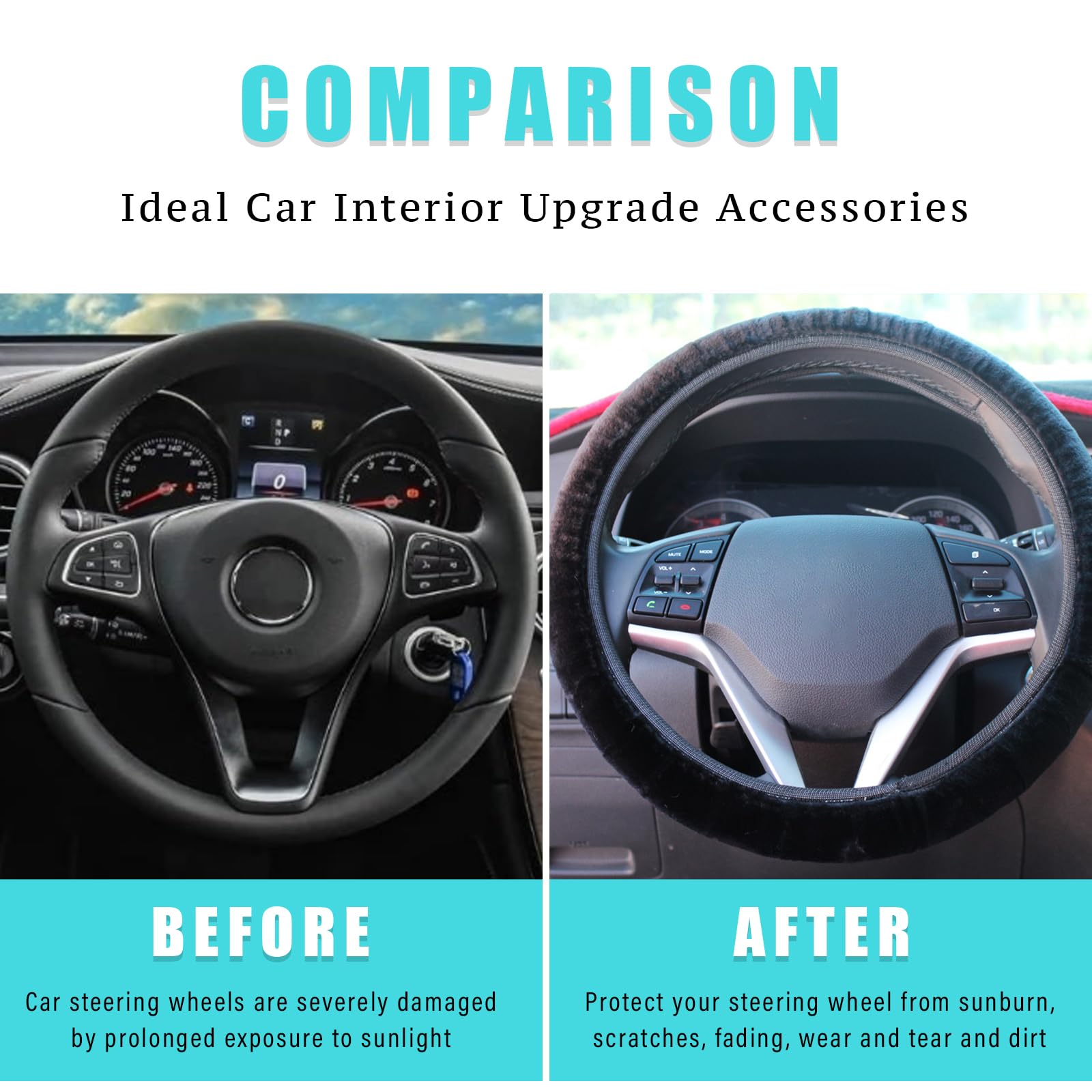 Ziciner Elastic Fuzzy Steering Wheel Cover, 15'' Soft Steering Wheel Protector For Warm Winter, Anti-Slip Fluffy Car Wheel Cover