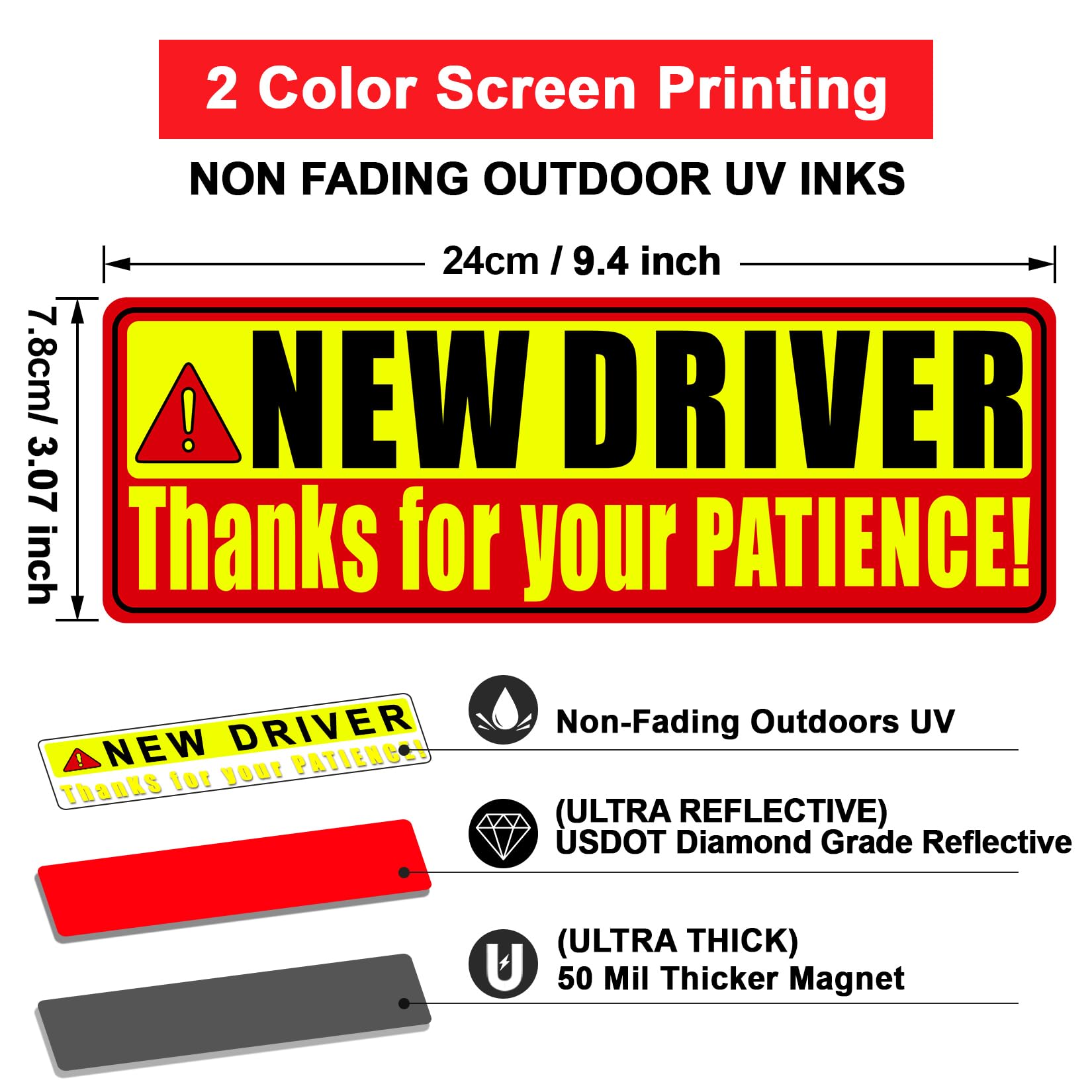 Psler 3 Pcs New Driver Magnet For Car - Student Driver Car Magnet Funny Be Patient Student Driver Magnet Safety Warning Rookie D