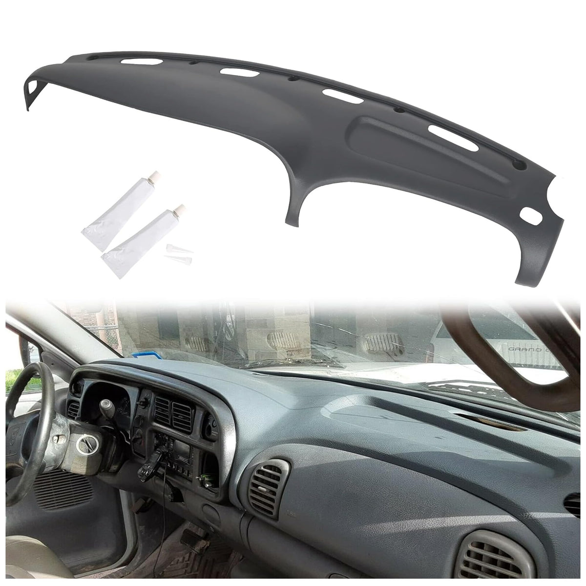 Ecotric Dash Cover Overlay Compatible With 1998-2001 Dodge Ram 1500, 1998-2002 Dodge Ram 2500 Base/Dodge Ram 3500 Base Trucks Gr