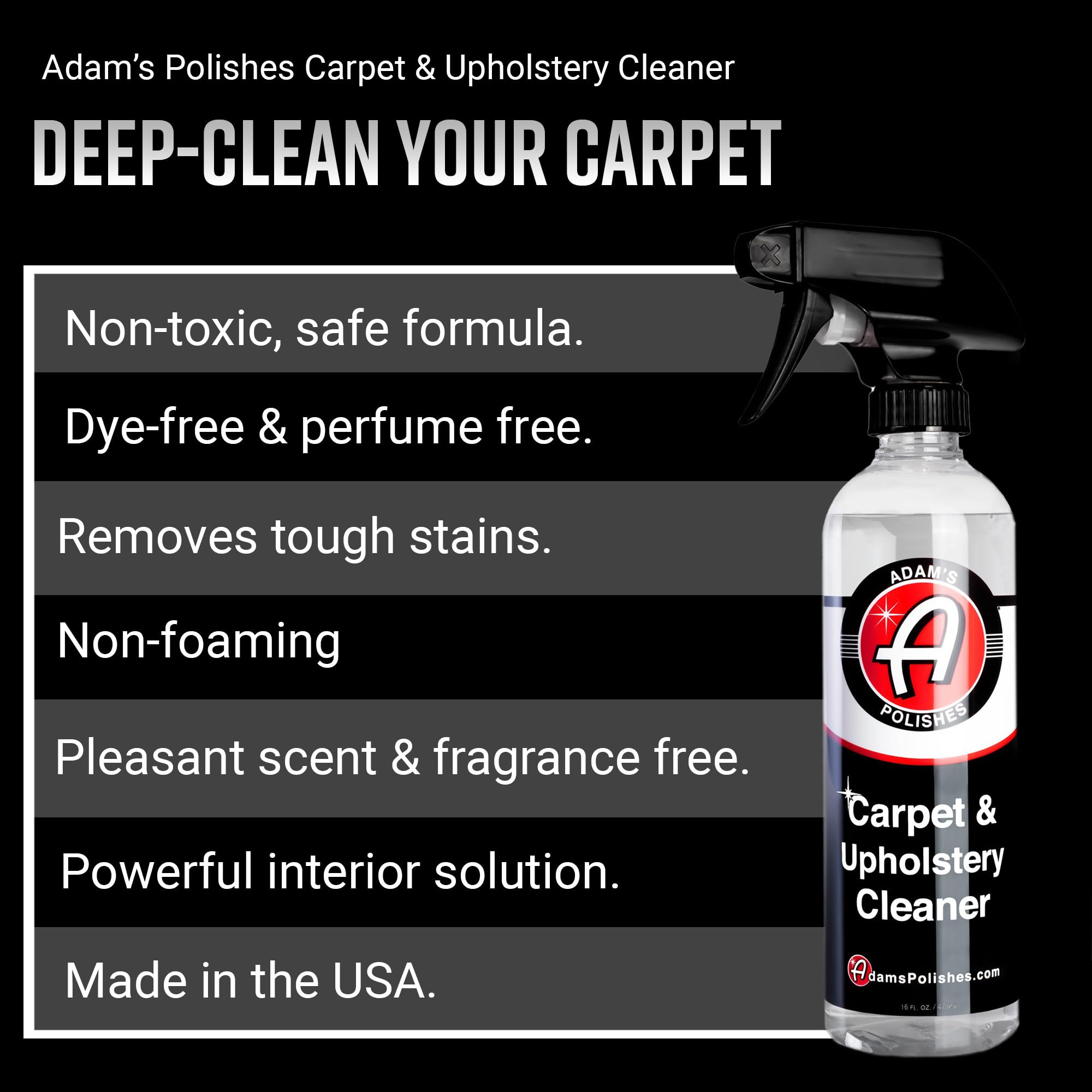 Adam'S Polishes Carpet & Upholstery Cleaner - Powerful Carpet Cleaner For Auto Detailing | Cloth, Upholstery & Fabric Car Interi