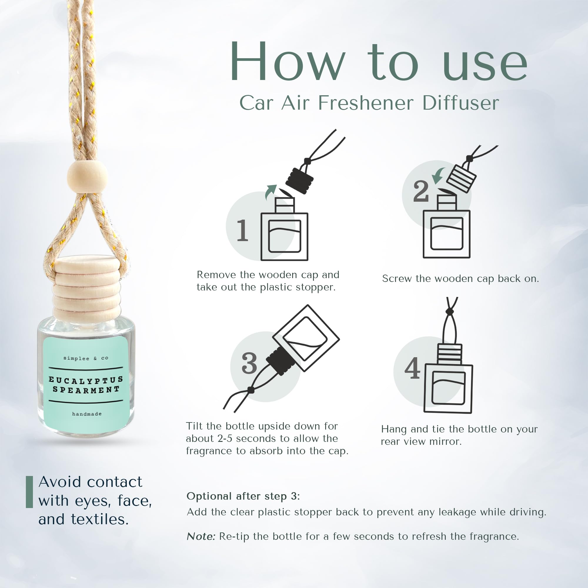 Eucalyptus & Spearmint Car Air Hanging Essential Oil Diffuser, Car Air Freshener Diffuser With Long Lasting Essential Oils, Arom