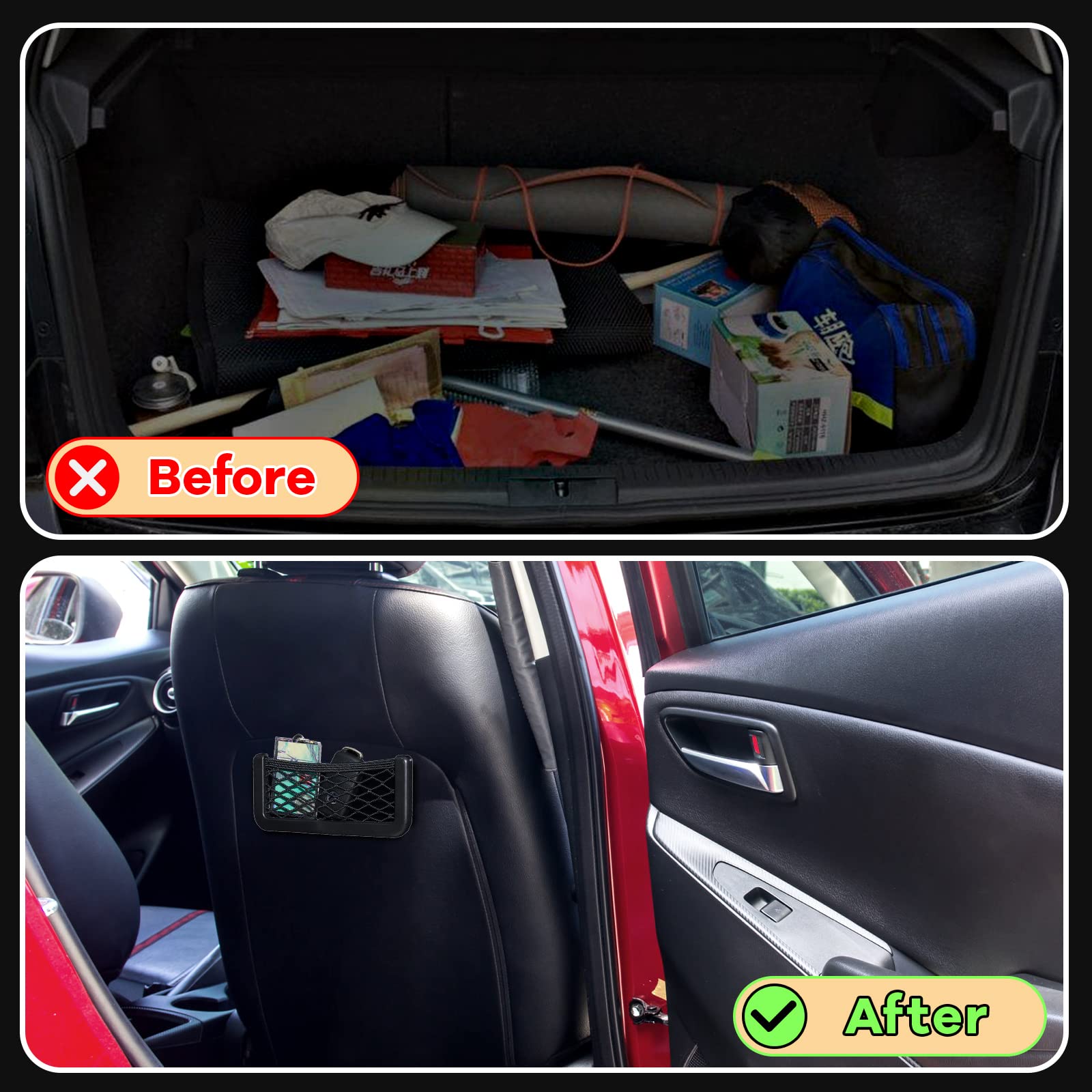 Frienda 2 Pcs Abs Plastic Frame Car Storage Net Bag Phone Car Mesh Net Holder Rv Storage Boat Cargo Pocket Organizer Framed Mesh