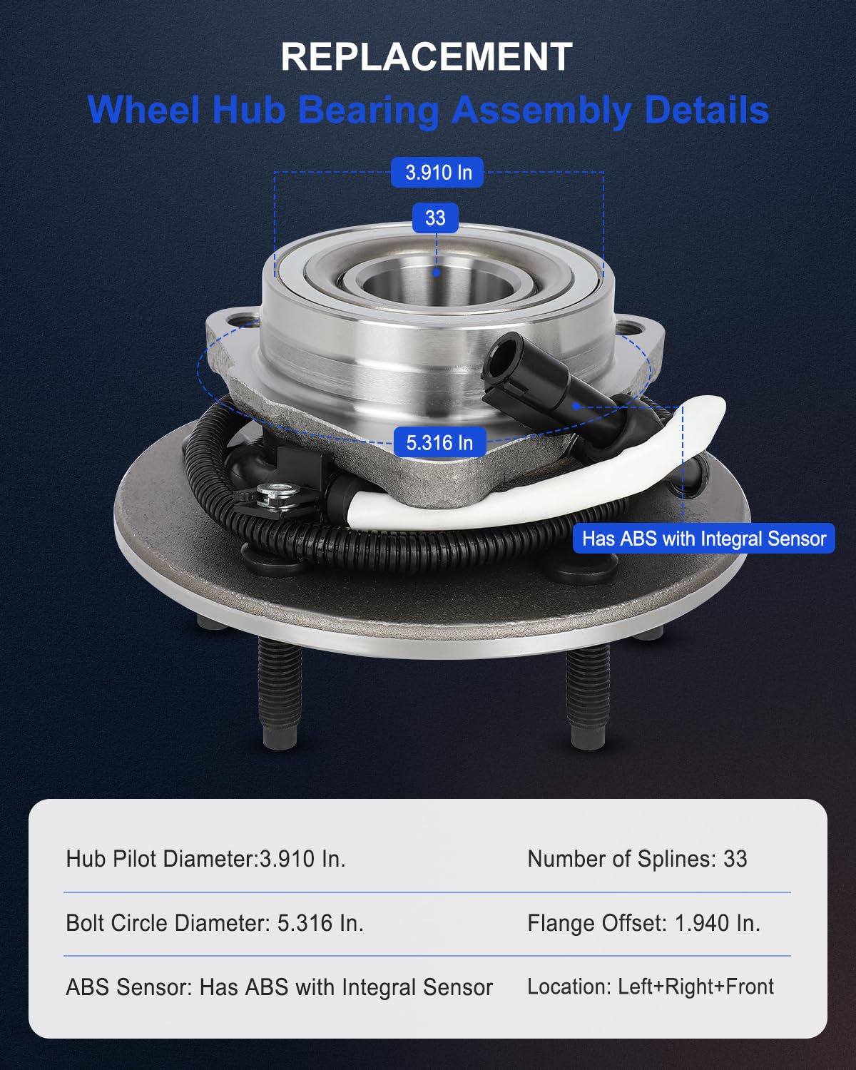 ECCPP Replacement for Wheel Bearing and Hub Assembly For Ford F-150 199719981999 2000 Wheel Hubs 5 Lugs W/ABS 515010x2