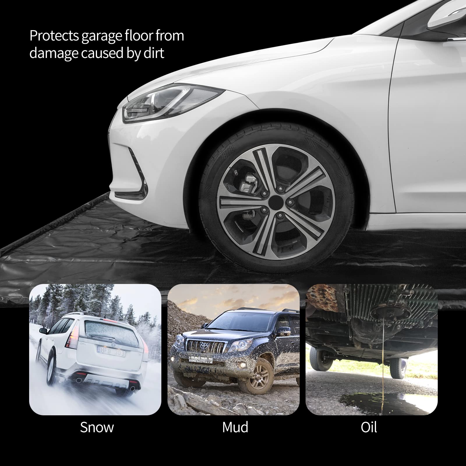 WELKIN Heavy Duty Non-Slip Garage Floor Mat, 8'5" x 22', Waterproof Protection, Black, Model A1105