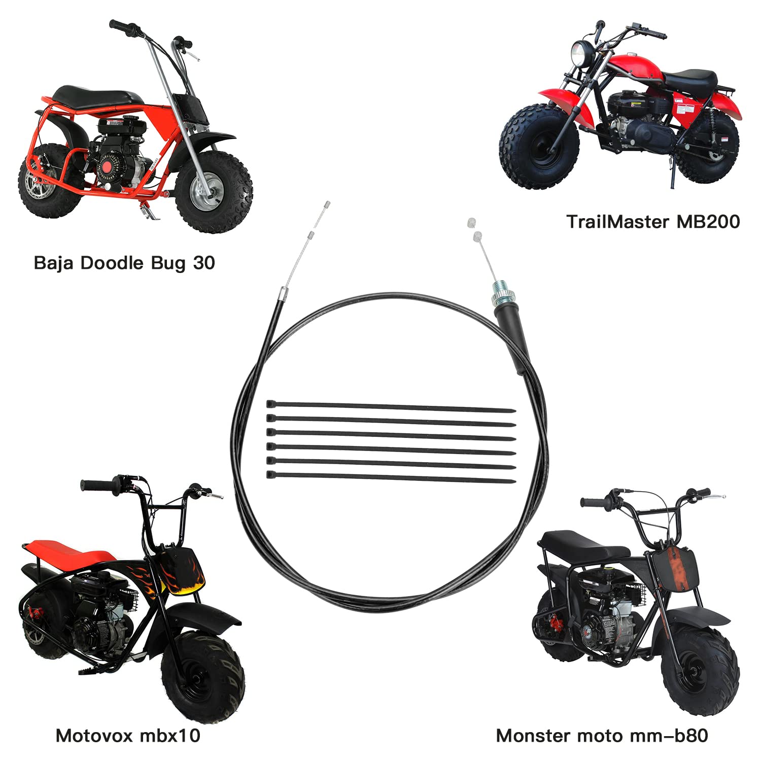 Yoxufa 50 Inch Throttle Cable For 79Cc 80Cc 97Cc 196Cc 200Cc 212Cc 6.5Hp Coleman Ct200U Ct200U-Ex Bt200X Baja Warrior Mb165 Mb200 Doodle Bug Db30 Hensim Massimo Falcon Monster Moto Motovox Mini Bike