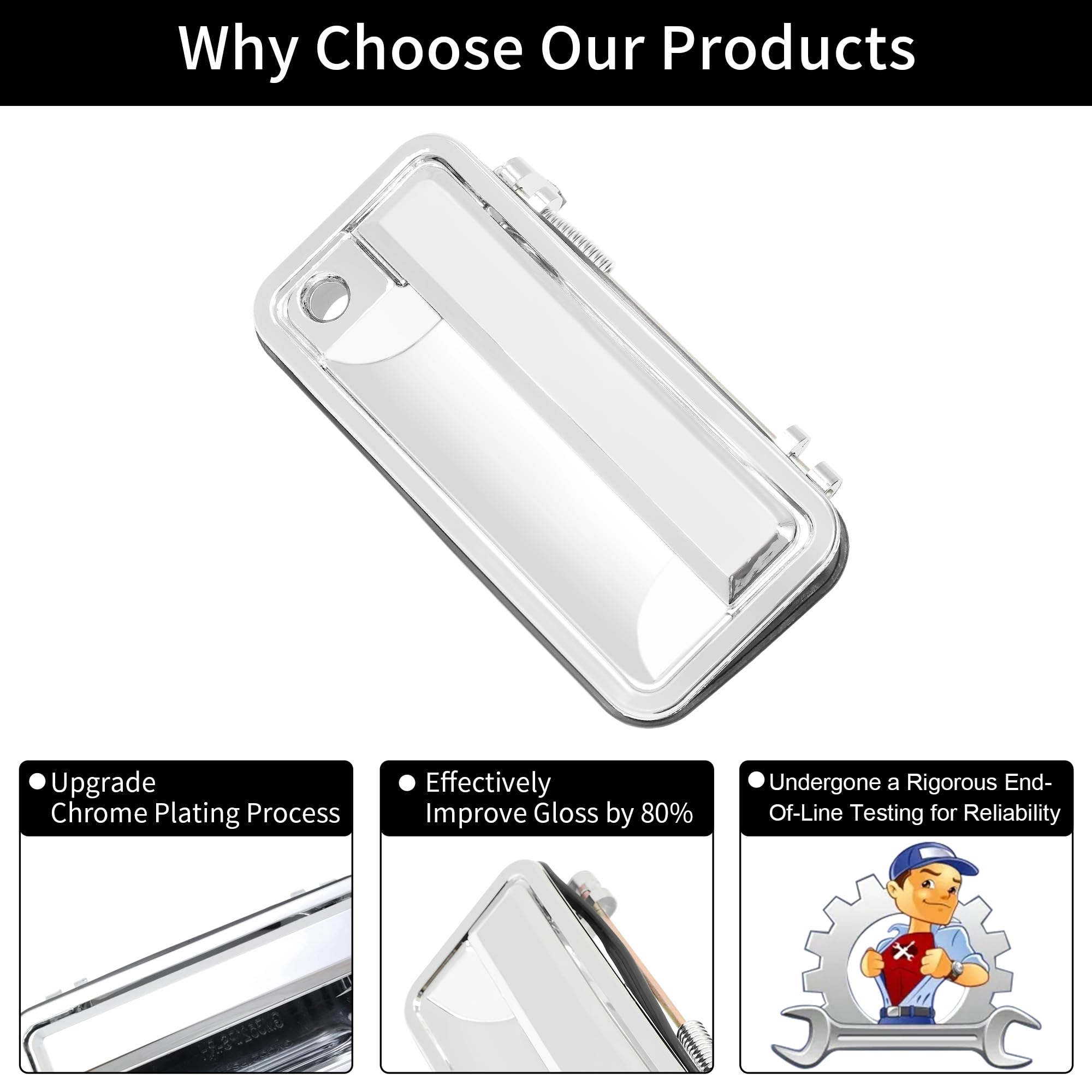 Chrome Exterior Door Handle, Compatible with 1988-2001 Chevy K1500 K2500 K3500 C1500 C2500 C3500, GMC C/K 1500 2500 3500 Pickup