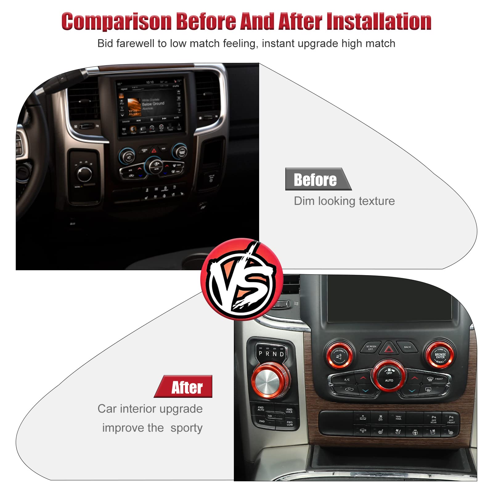 Voodonala for Dodge RAM Air Conditioner Headlight Switch CD Center Console Dashboard Climate Control HVAC Audio Knob Trim for 20