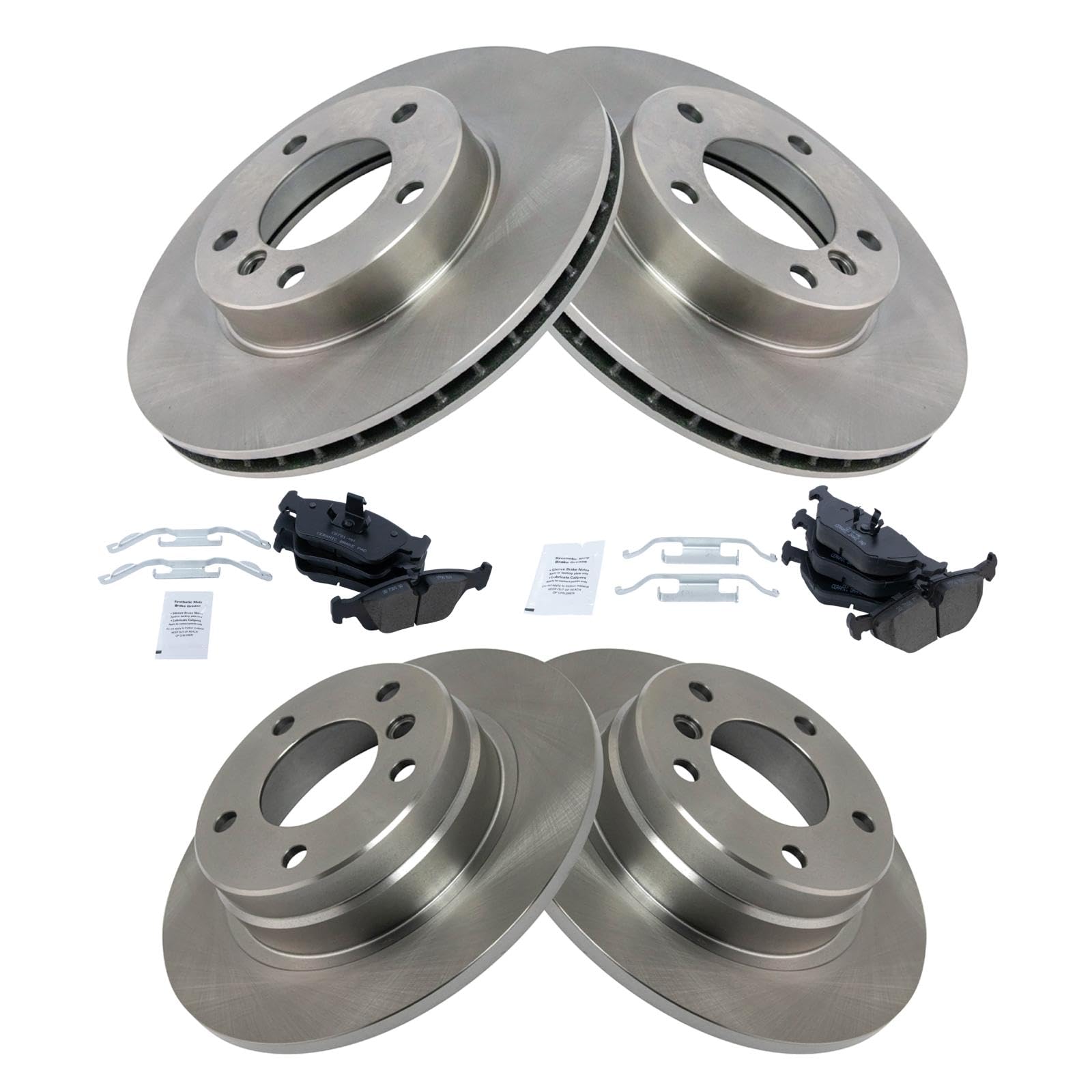 Trq Front And Rear Brake Pad & Rotor Kit Brake Pads Brake Rotor Ceramic Compatible With 1998-1999 Bmw 323I 1998 328I