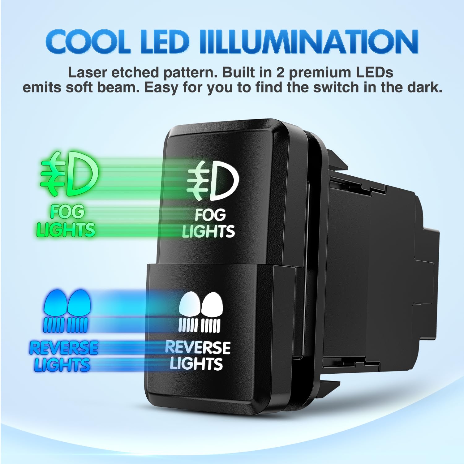 Nilight Fog Lights & Reverse Lights Dual Push Button Switch 12V On Off Switches With Connector Wire Kit 1.54'' X 0.83'' Replacem