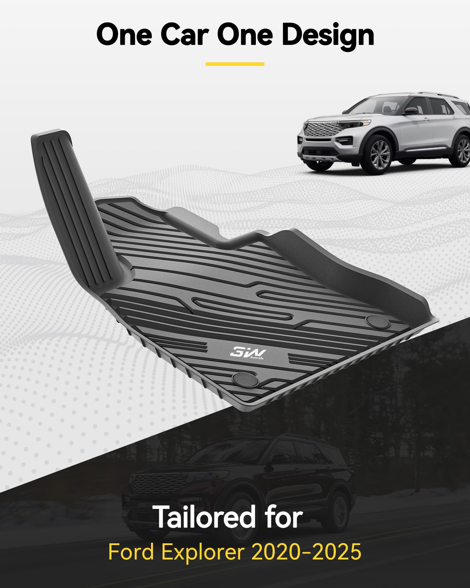 3W Floor Mats Custom Fit For 2020-2023 2024 2025 Ford Explorer 7 Passenger, All Weather Tpe Full Set Car Accessories Floor Liner