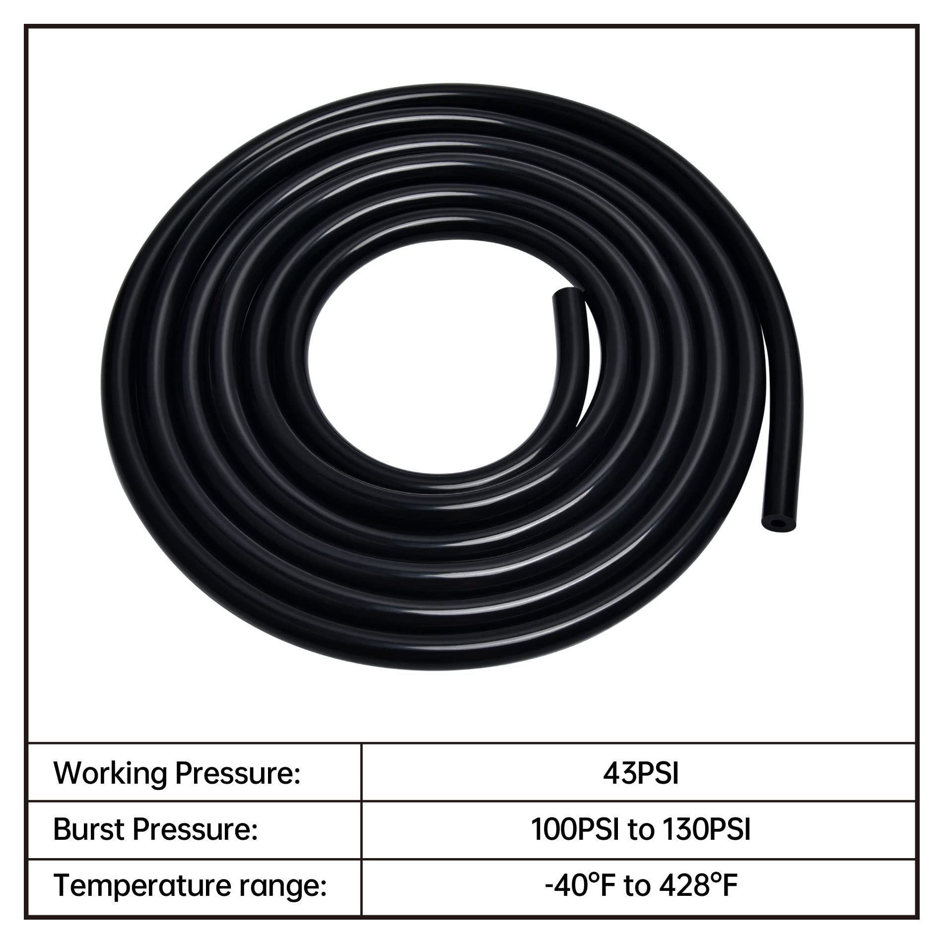 Evil Energy 3/16 Silicone Vacuum Tubing Hose Line 10Ft 130Psi Max Pressure Black (5Mm Id)